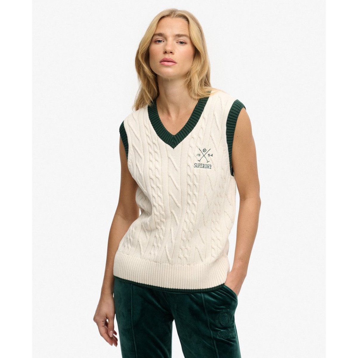 Débardeur en maille Heritage blanc cassé os du désert, SUPERDRY