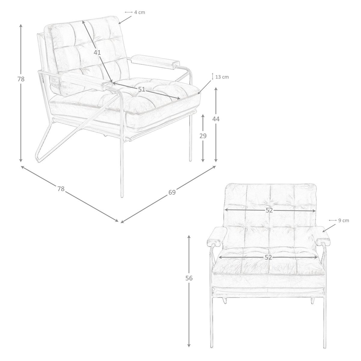 Fauteuil en cuir brun |acier foncé, ANGEL CERDA