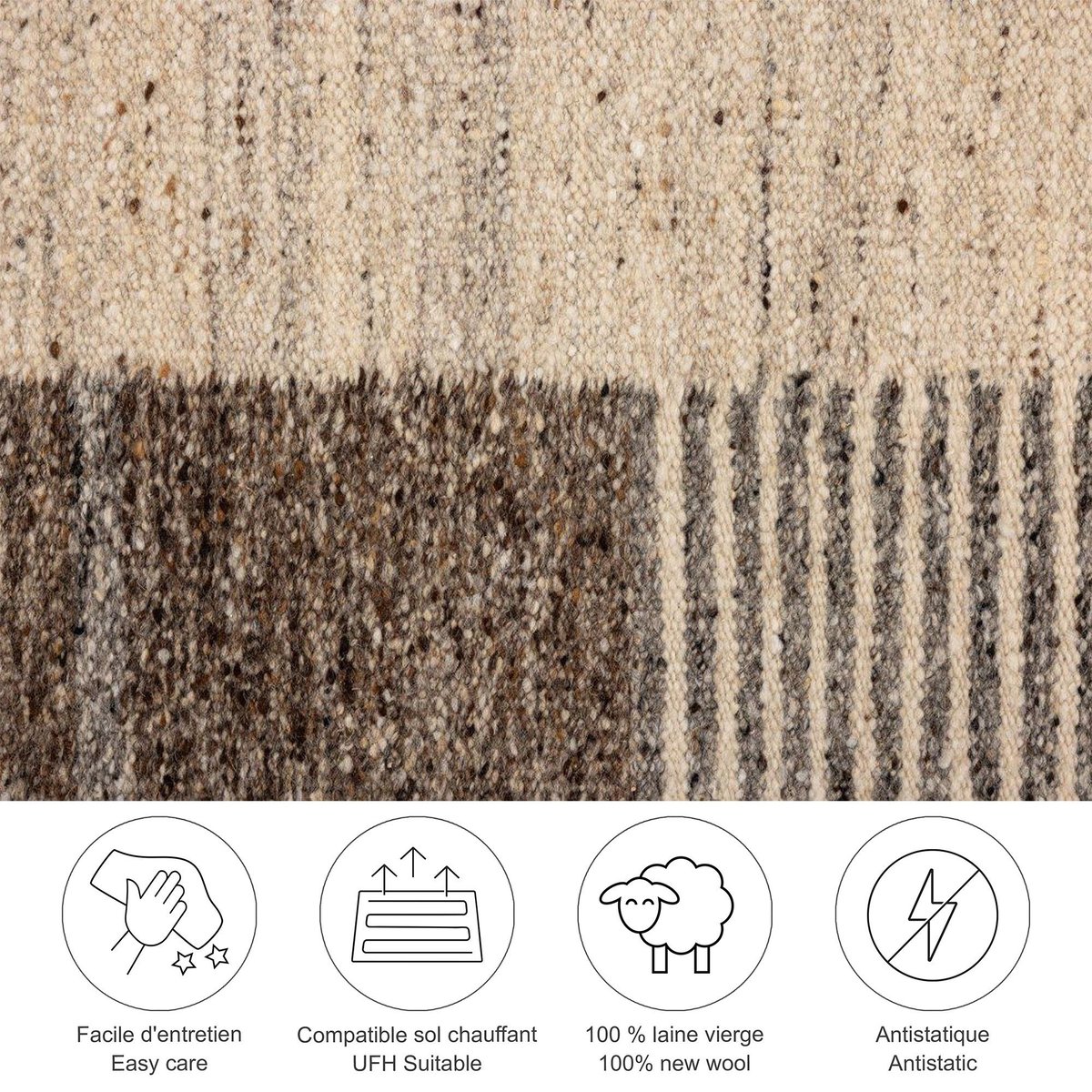 Tapis de salon en laine tissé main - EHRWALD beige multi, THEKO