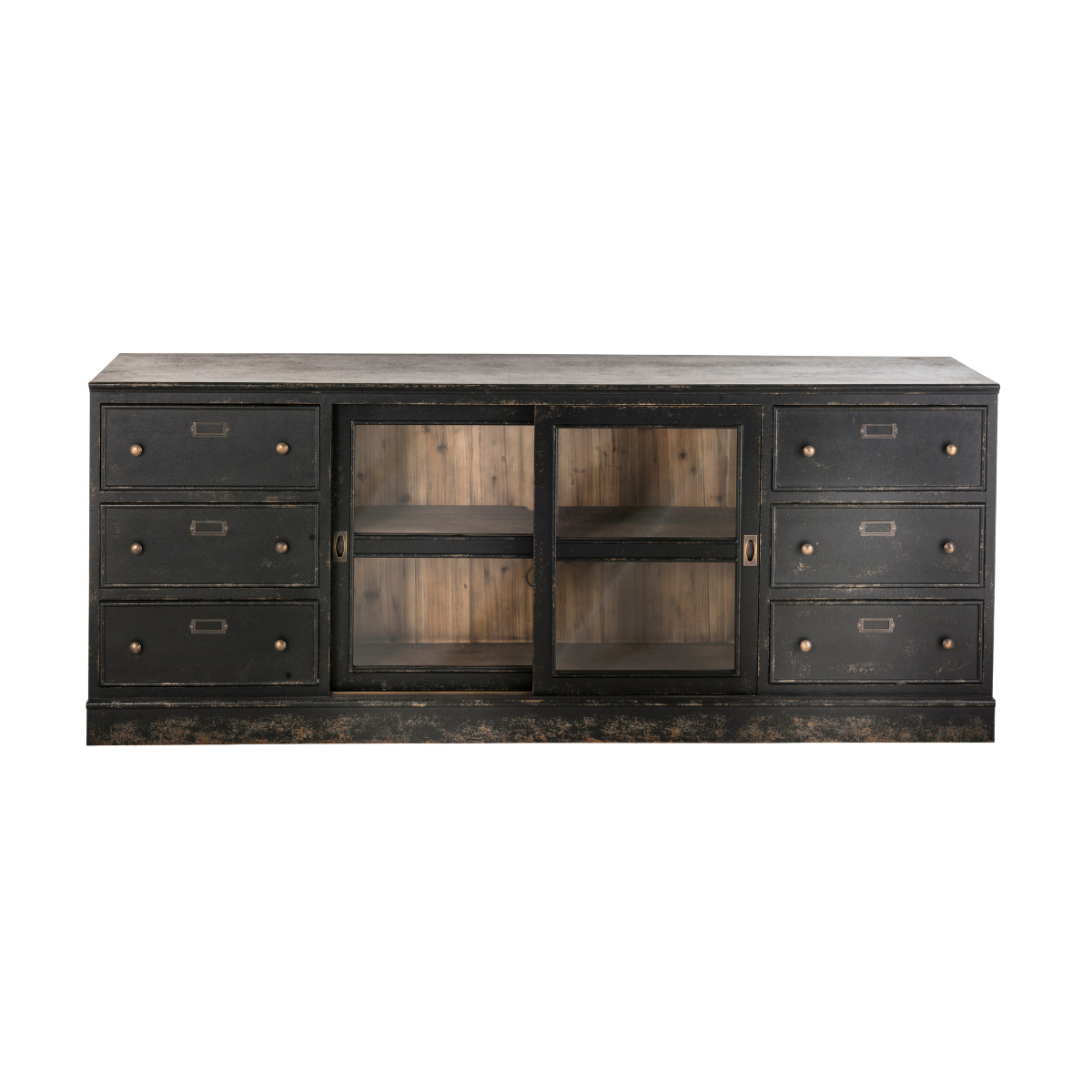 Buffet en bois massif et verre L280 cm - AMSTERDAM noir, SIGNATURE