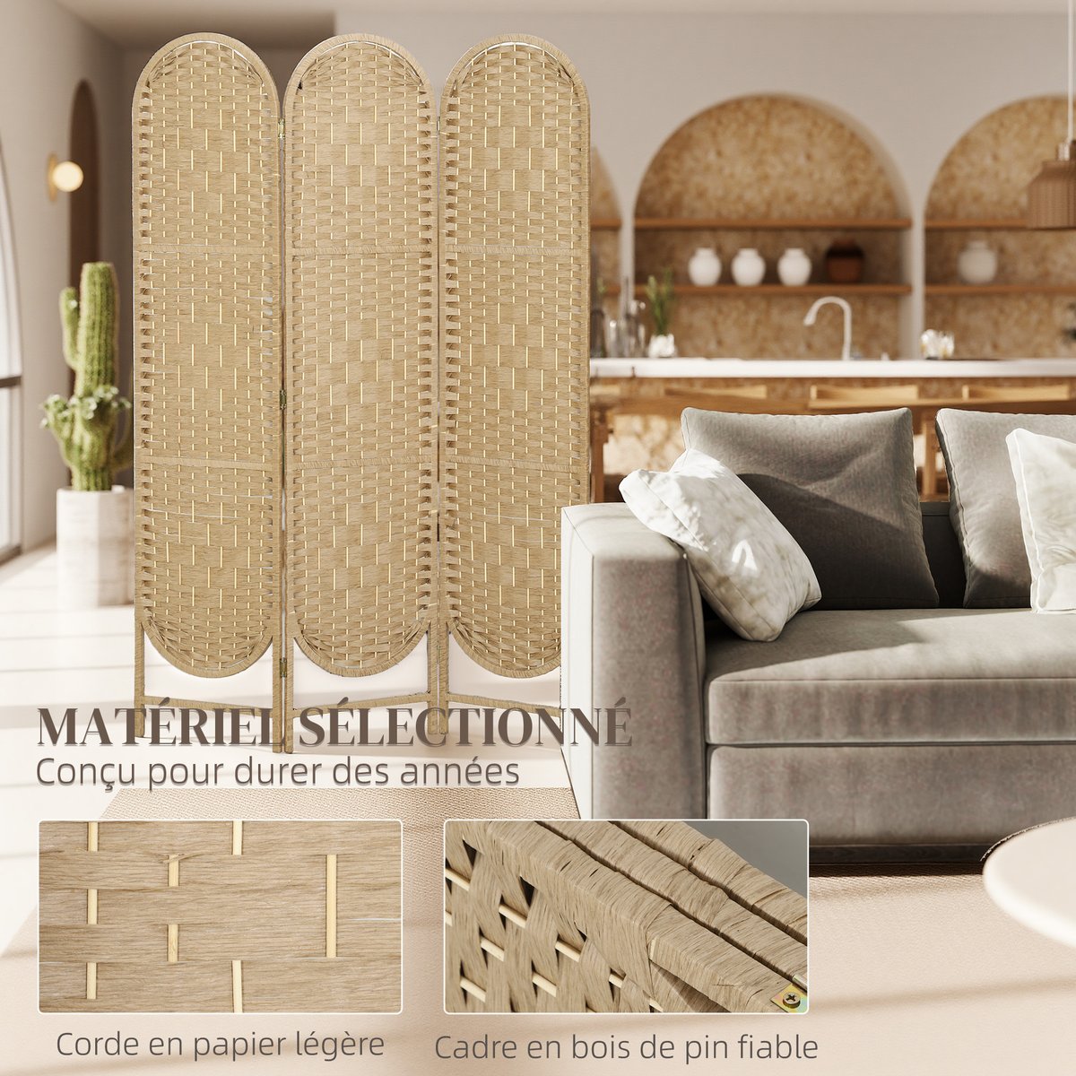 Cloison de séparation Bois de pin Bois beige, HOMCOM