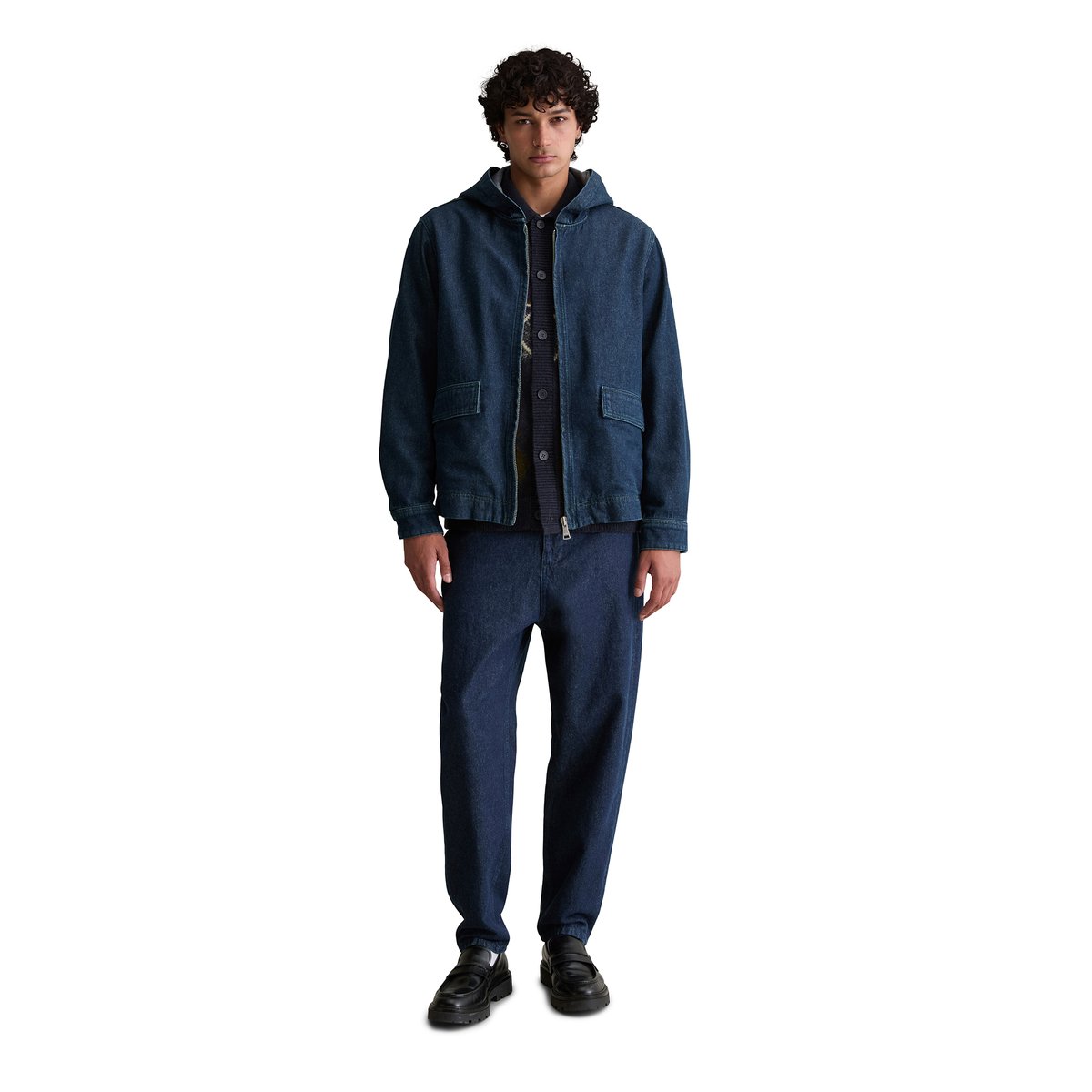 Veste en jean à capuche regular en denim avec des fibres d'ortie européennes bleu foncé, MARC O’POLO DENIM