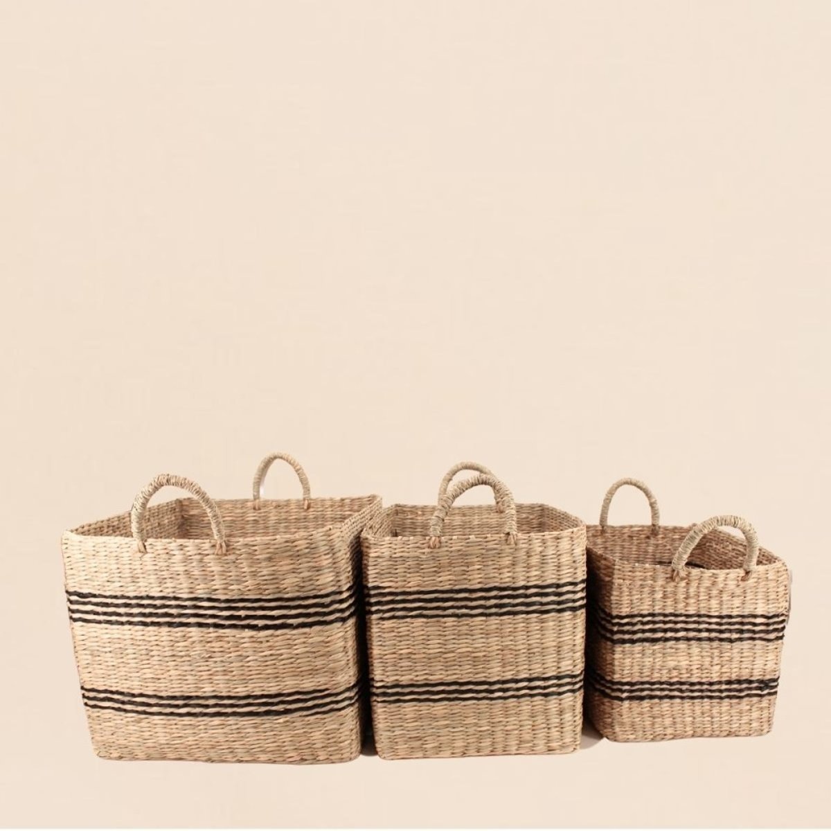 Panier rectangulaire en jonc de mer avec poignées 40x36cm beige, ORNAMI