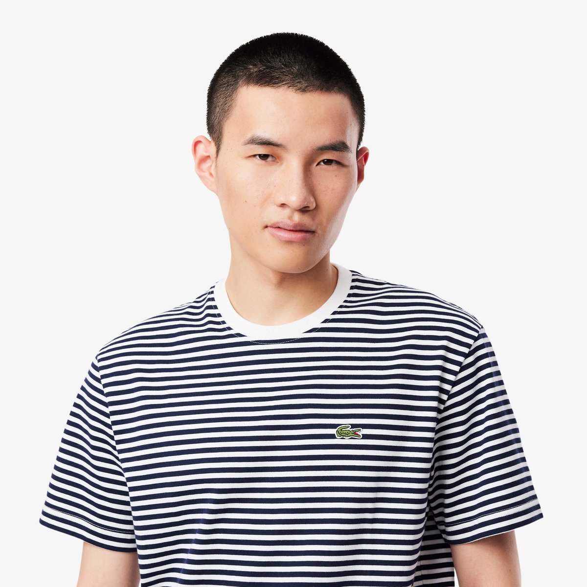 T-shirt coton épais rayé blanc-522, LACOSTE