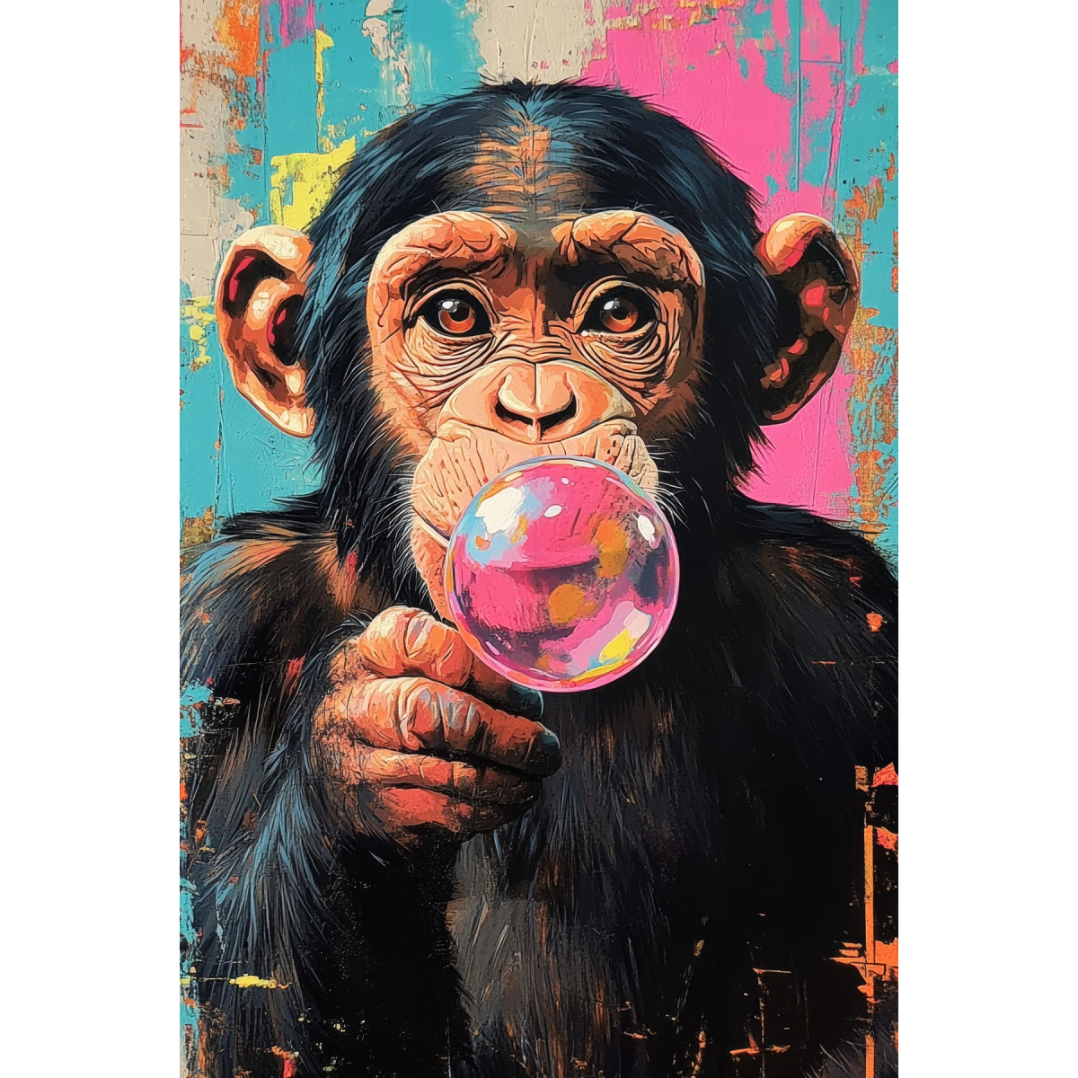 Tableau Mural Chimpanzé À La Bulle De Chewing-gum ANIMAUX multicolore-fibres de bois, CEANOTHE