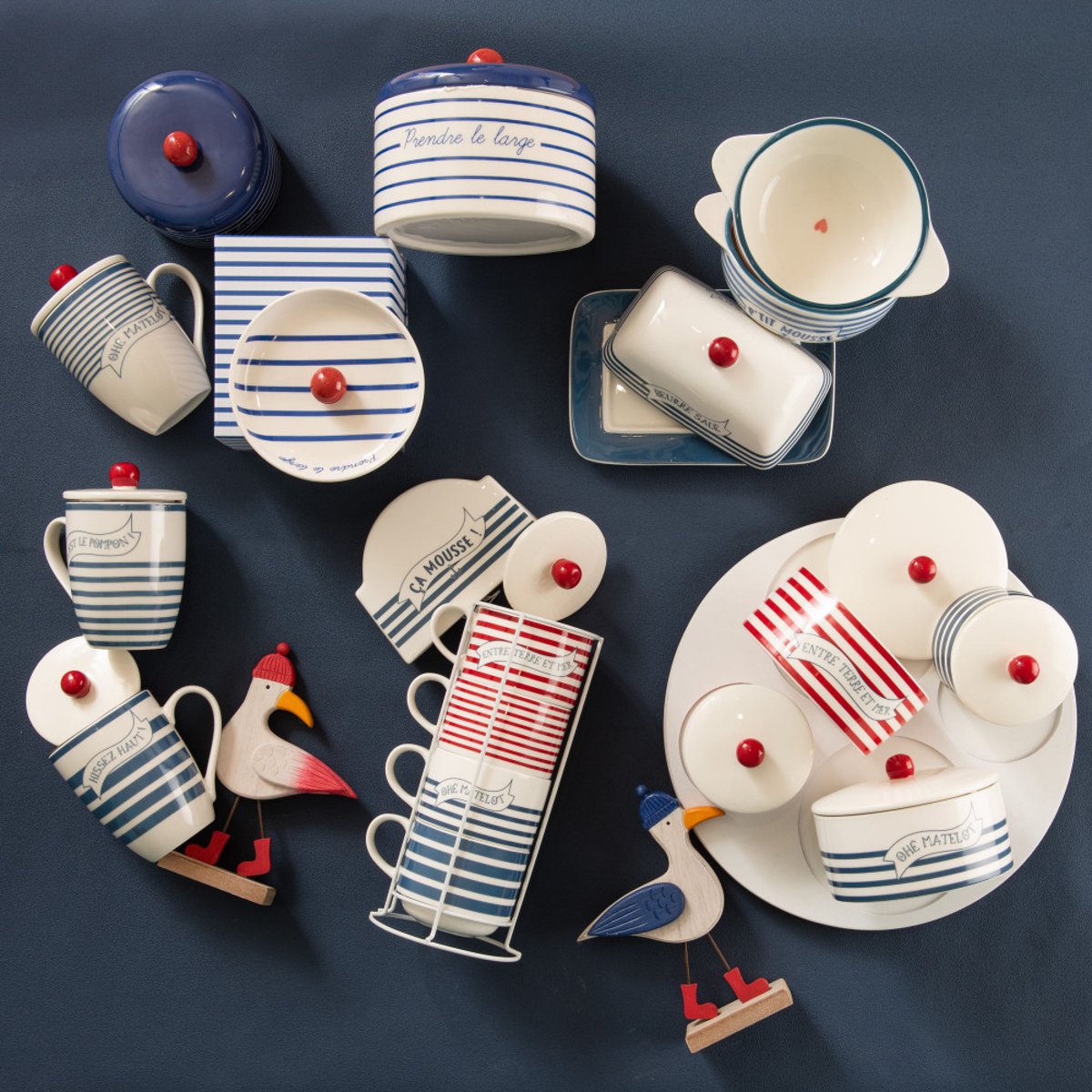 Coffret 4 tasses marinière blanc, AMADEUS