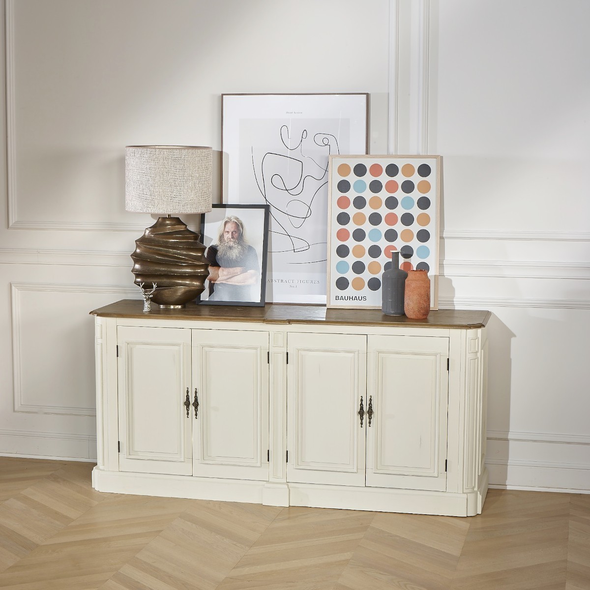 Buffet enfilade 4 portes, plateau en chêne ARTHEMISE couleur unique, ROBIN DES BOIS