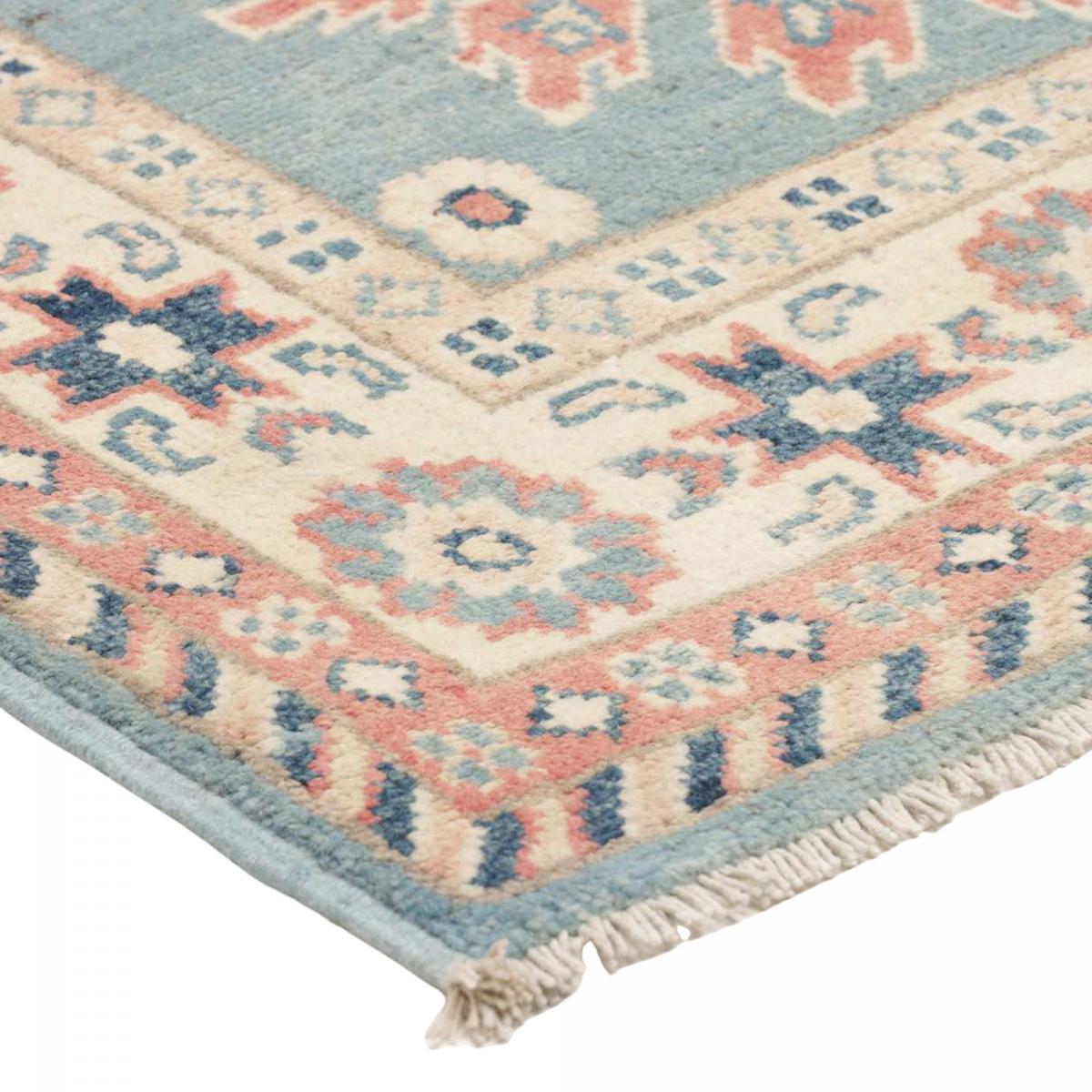 Tapis salon traditionnel, noué main en laine, KAZAK CO 55 bleu, crème, rose, UN AMOUR DE TAPIS
