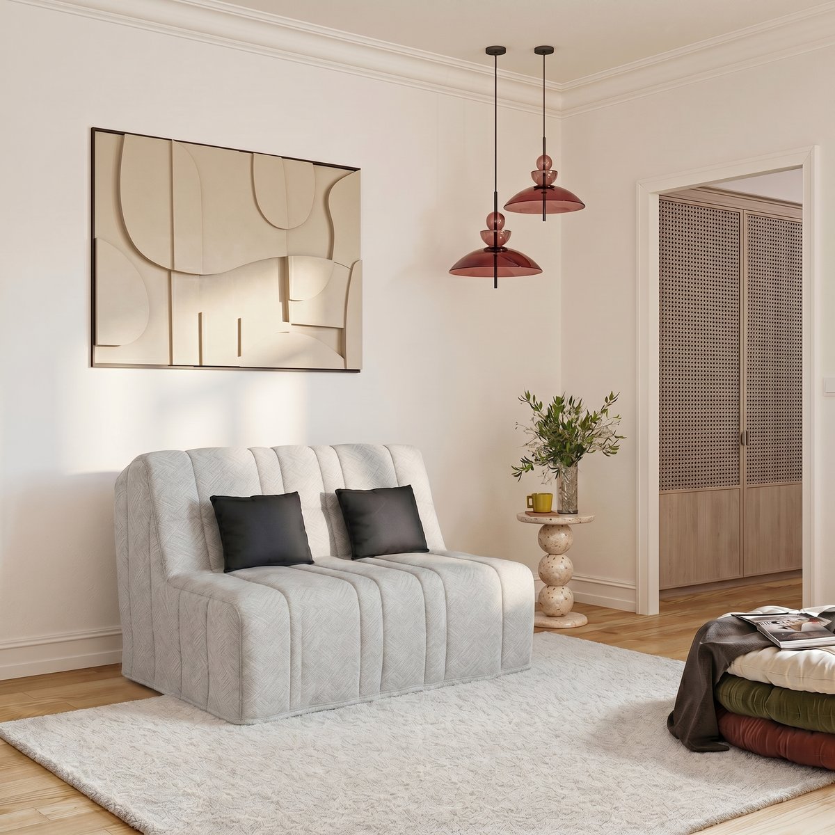 Banquette convertible NEA BZ, couchage 160x200, avec 2 coussins OFFERTS, Aba anthracite gris clair, RELAXIMA