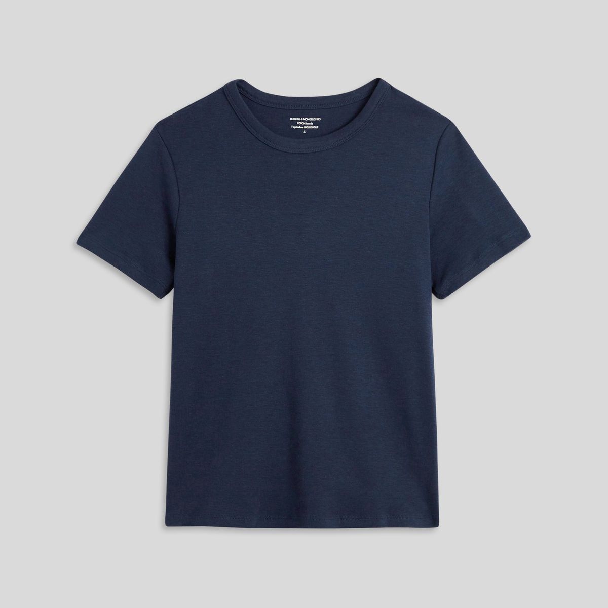 T.shirt uni en coton BIO, Oeko-Tex marine, MONOPRIX