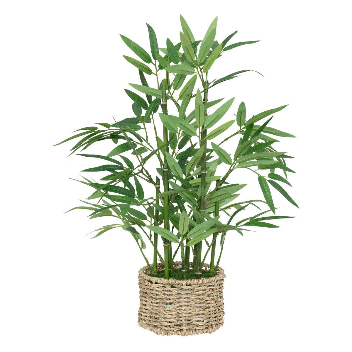 Bambou artificiel avec cache-pot en paille LY vert, ATMOSPHERA