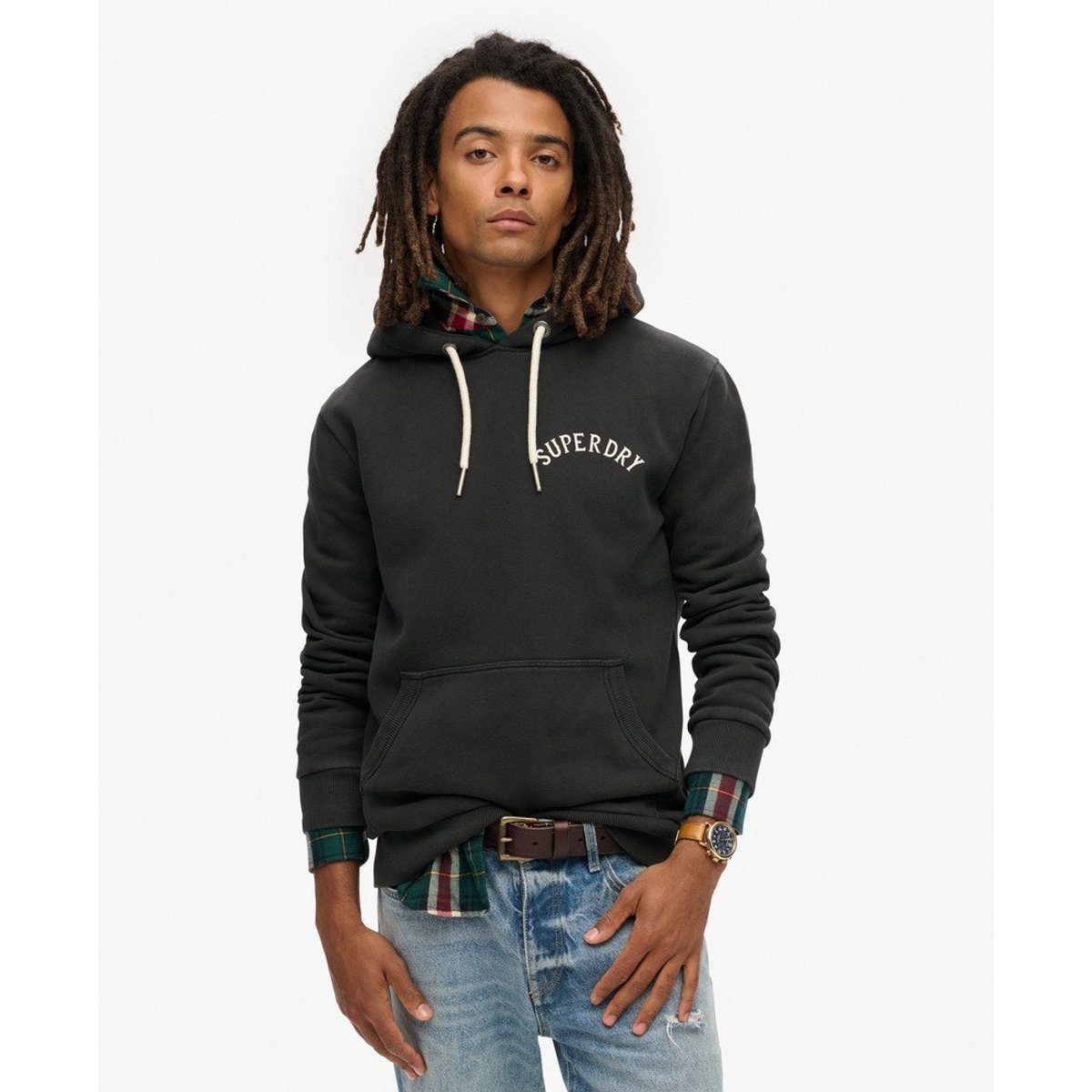 Sweat à capuche à motif tatouage noir, SUPERDRY
