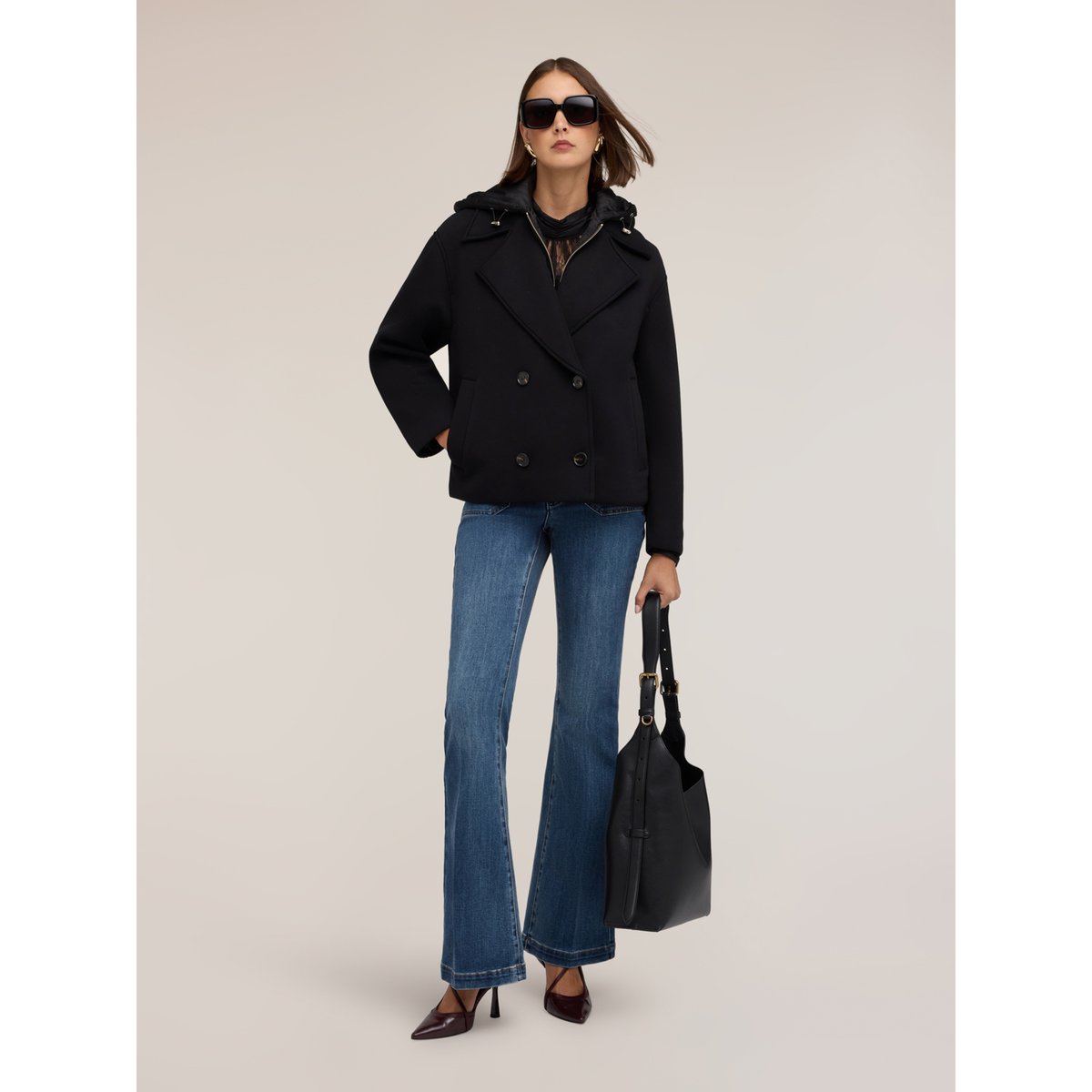 Manteau caban avec plastron intérieur noir, MOTIVI