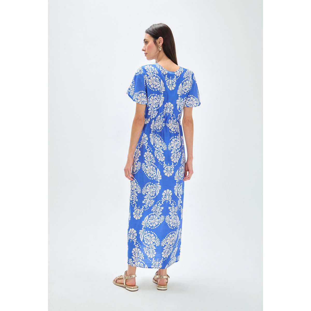 Robe longue imprimé paisley col en V ciel, LOLA CASADEMUNT