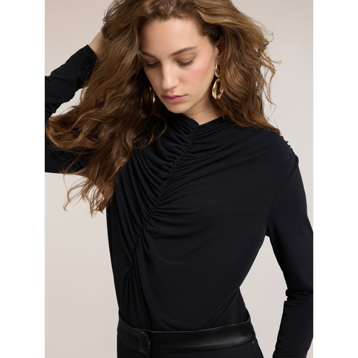 Body avec drapé et manches longues noir, MOTIVI