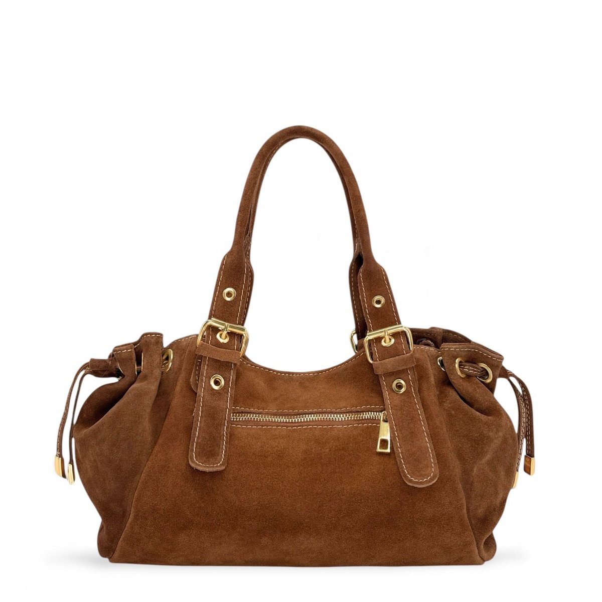 Sac bowling en croûte de cuir PRINCESSE SUEDE camel foncé, OH MY BAG