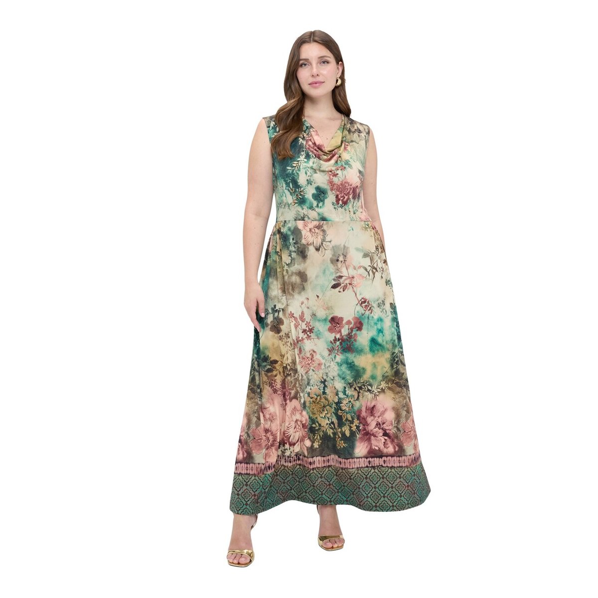 Robe longue évasée avec imprimé vert, FIORELLA RUBINO