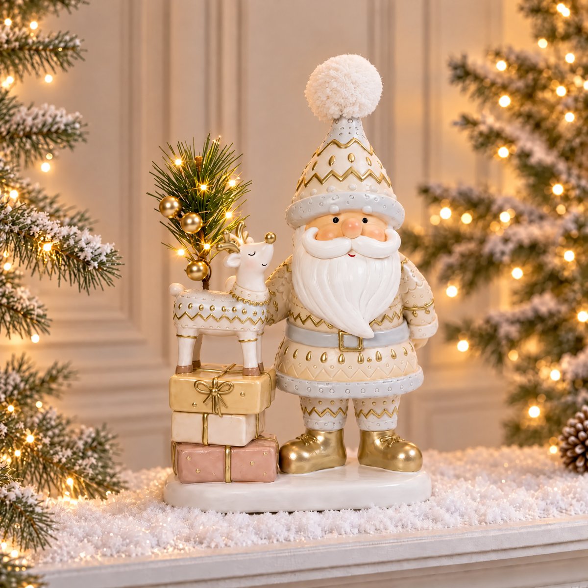 Figurine père Noël à led décorative artificielle H23 ELFIE beige, SIA