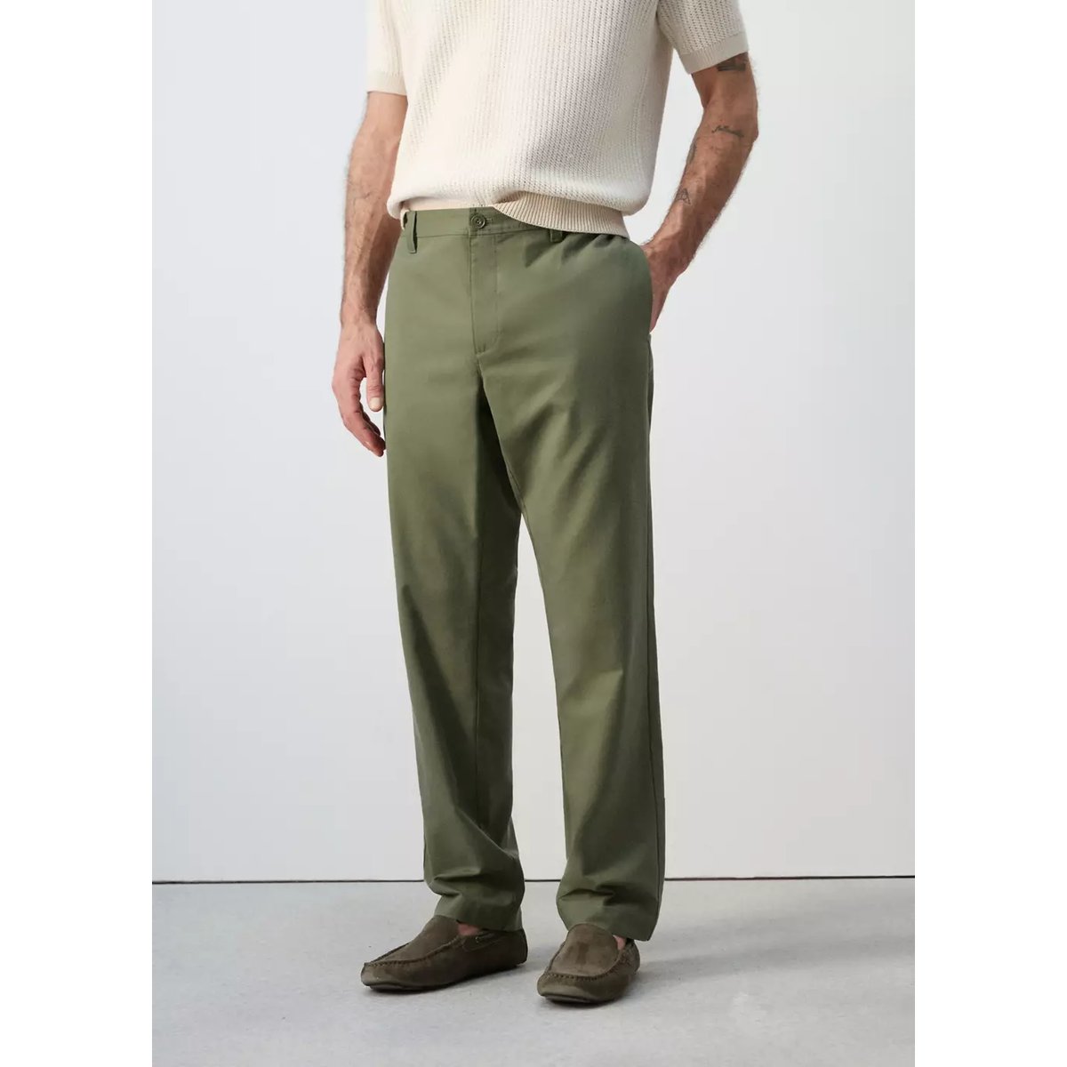 Pantalon chino regular fit vert forêt, MANGO MAN