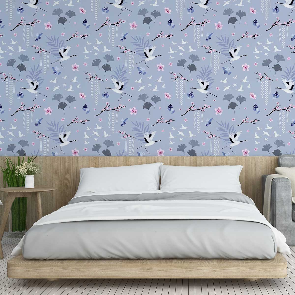 Papier peint cicogne bleue intissé, HEXOA