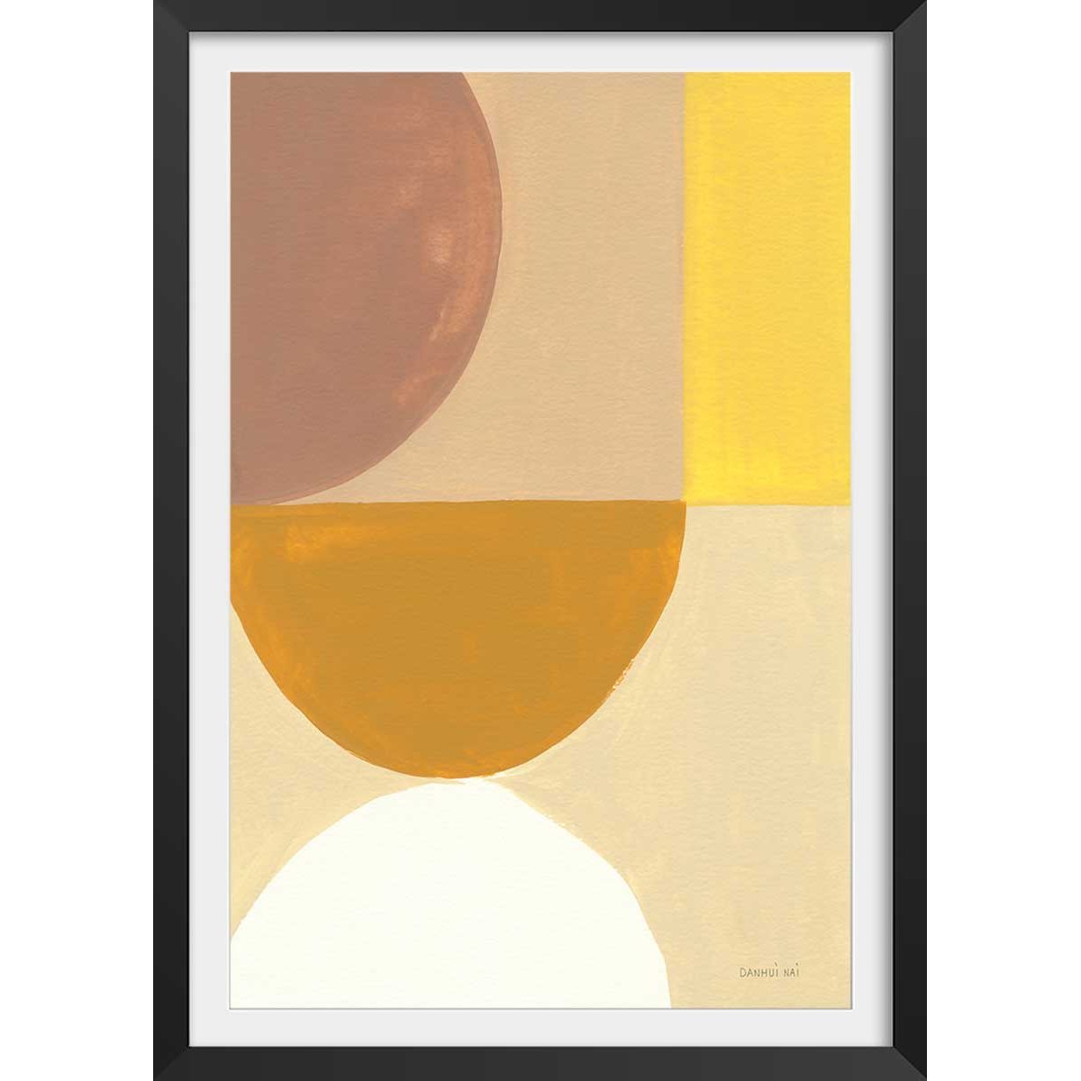 Affiche Soleil retro 50's affiche + cadre en bois - noir, HEXOA