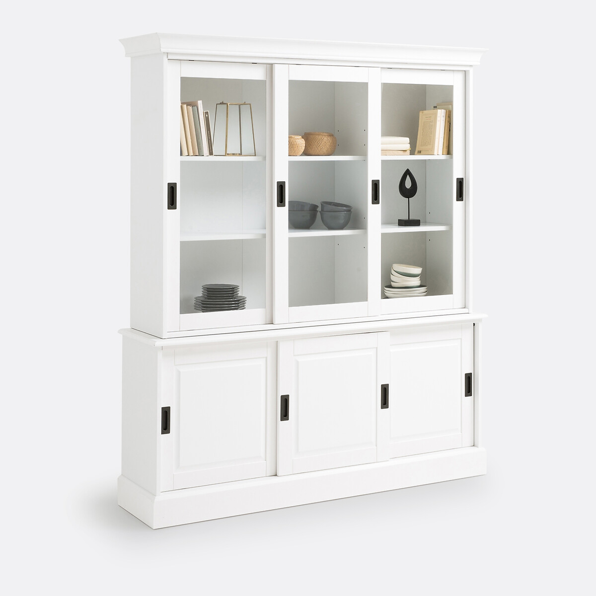 Buffet vaisselier, 3 portes, en pin massif et MDF, AUTHENTIC STYLE blanc, LA REDOUTE INTERIEURS