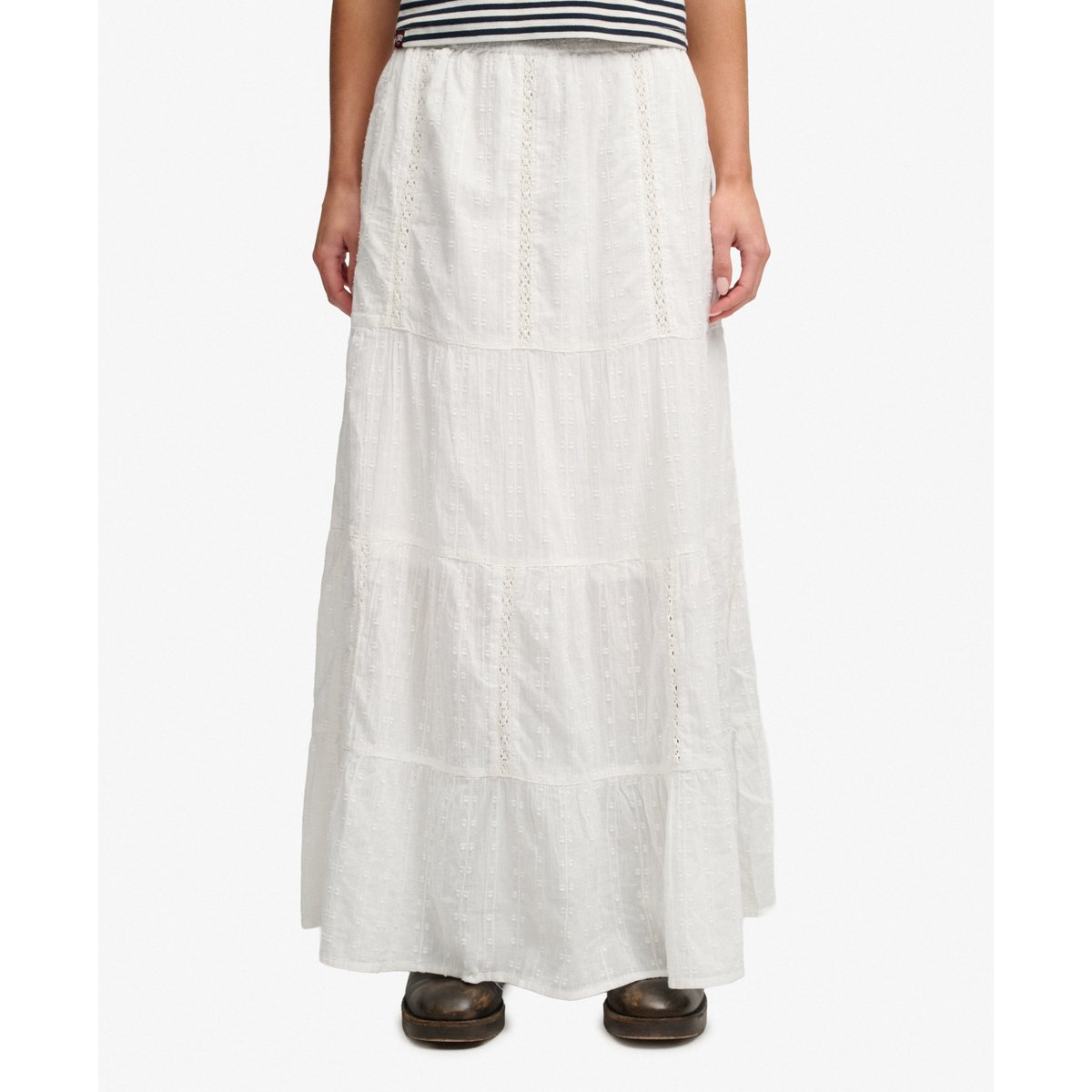 Jupe Longue à Volants blanc cassé os du désert, SUPERDRY