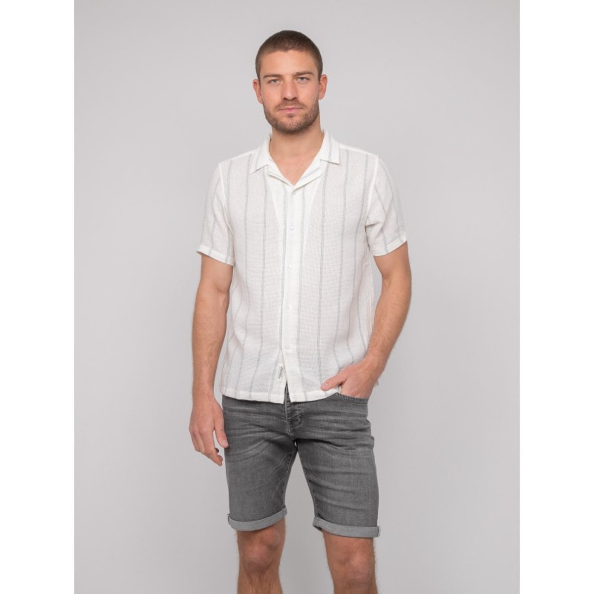 Chemise Manches Courtes Rayures Dermunik ecru, RITCHIE