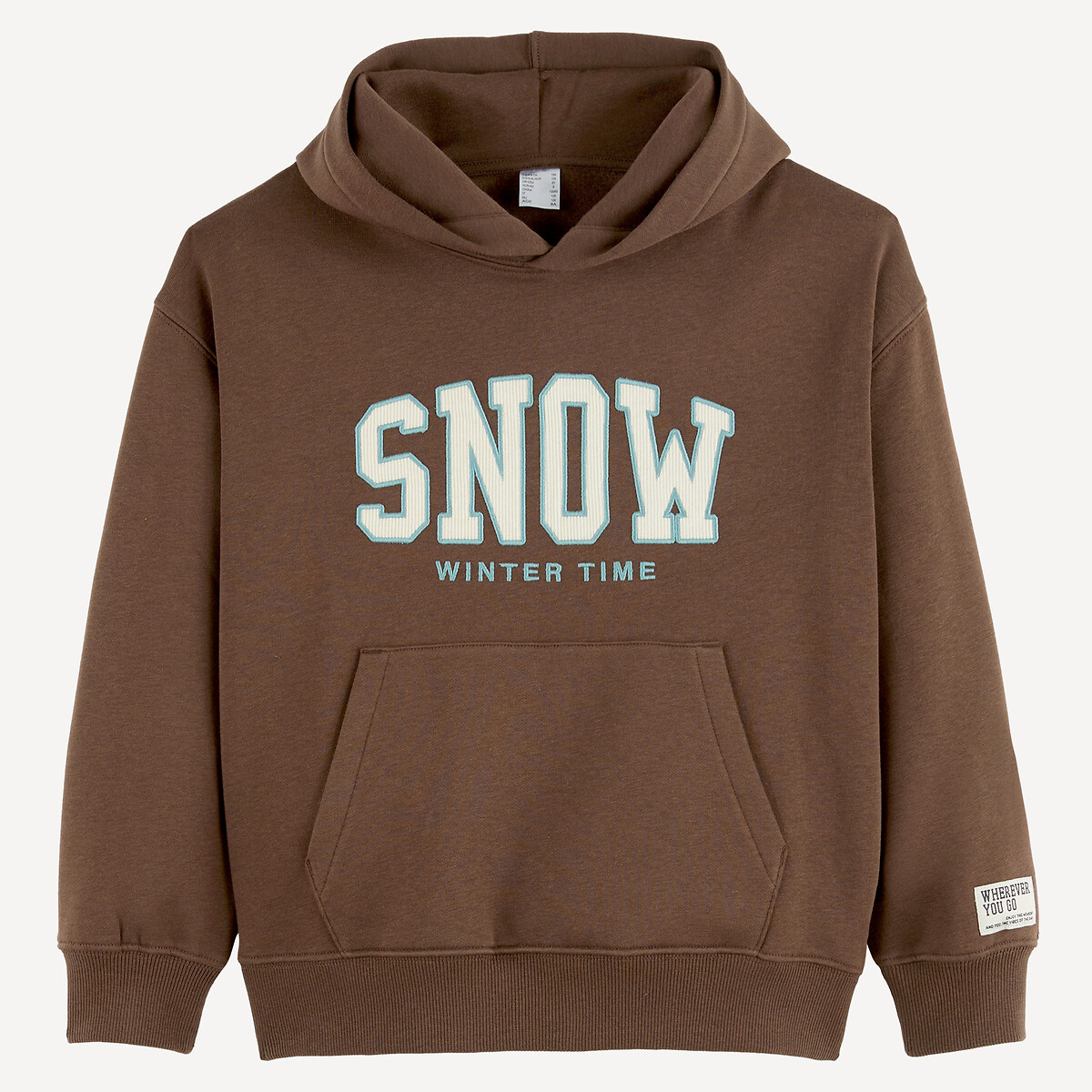 Sweat à capuche en molleton, motif imprimé devant marron, LA REDOUTE COLLECTIONS