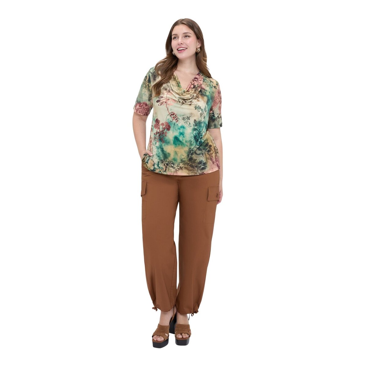 T-shirt avec imprimé et encolure souple vert, FIORELLA RUBINO