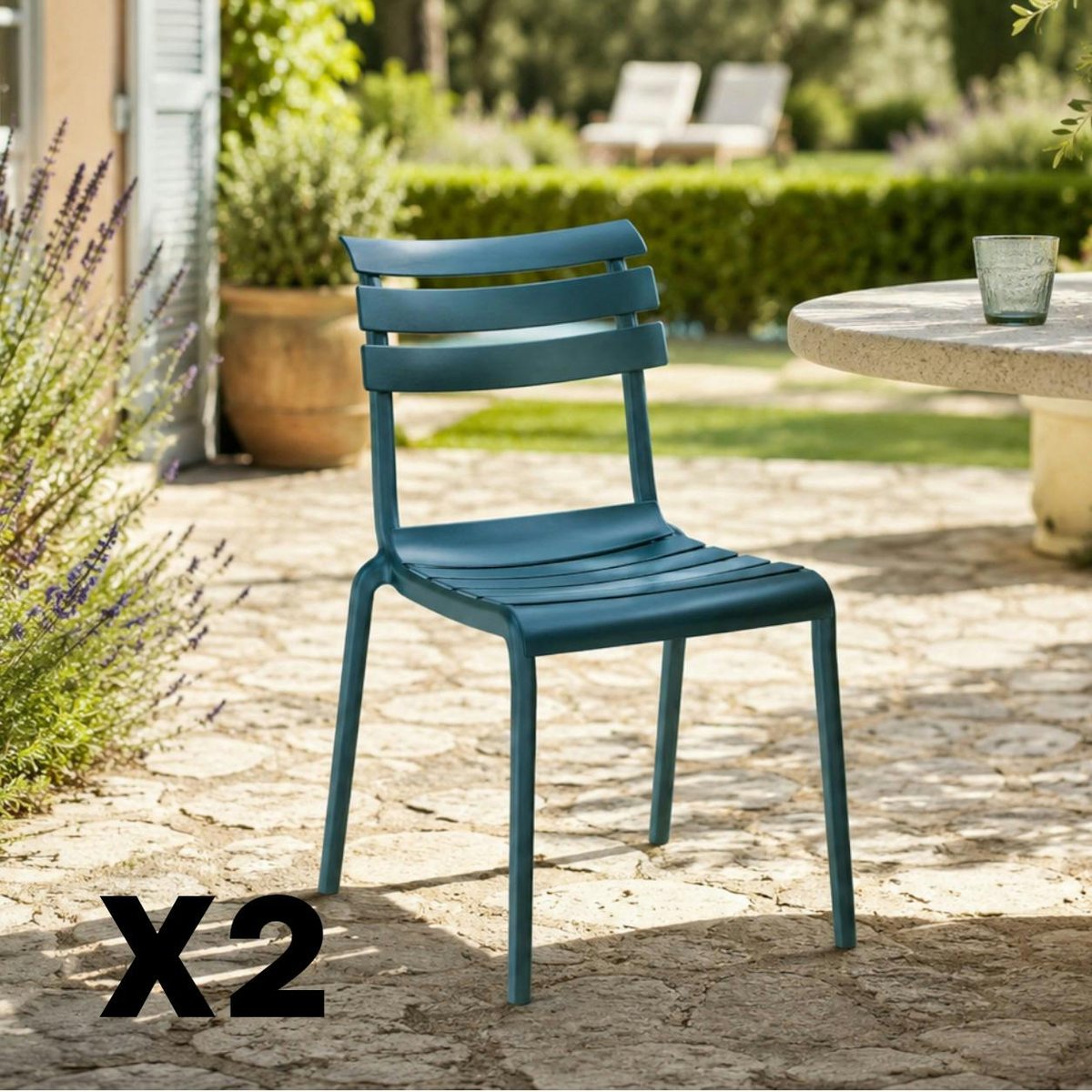 Chaise de jardin en plastique (lot de 2) LUGANO bleu, PIER IMPORT