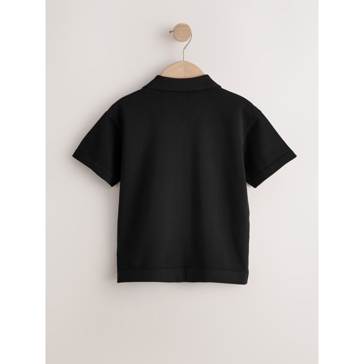 Polo avec revers de col en maille noir, NEXT