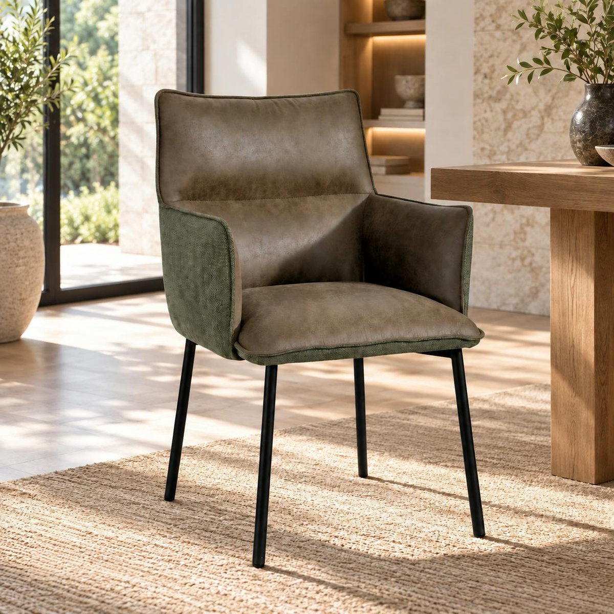 Chaise de table avec accoudoirs (lot de 2) KERALA vert, PIER IMPORT