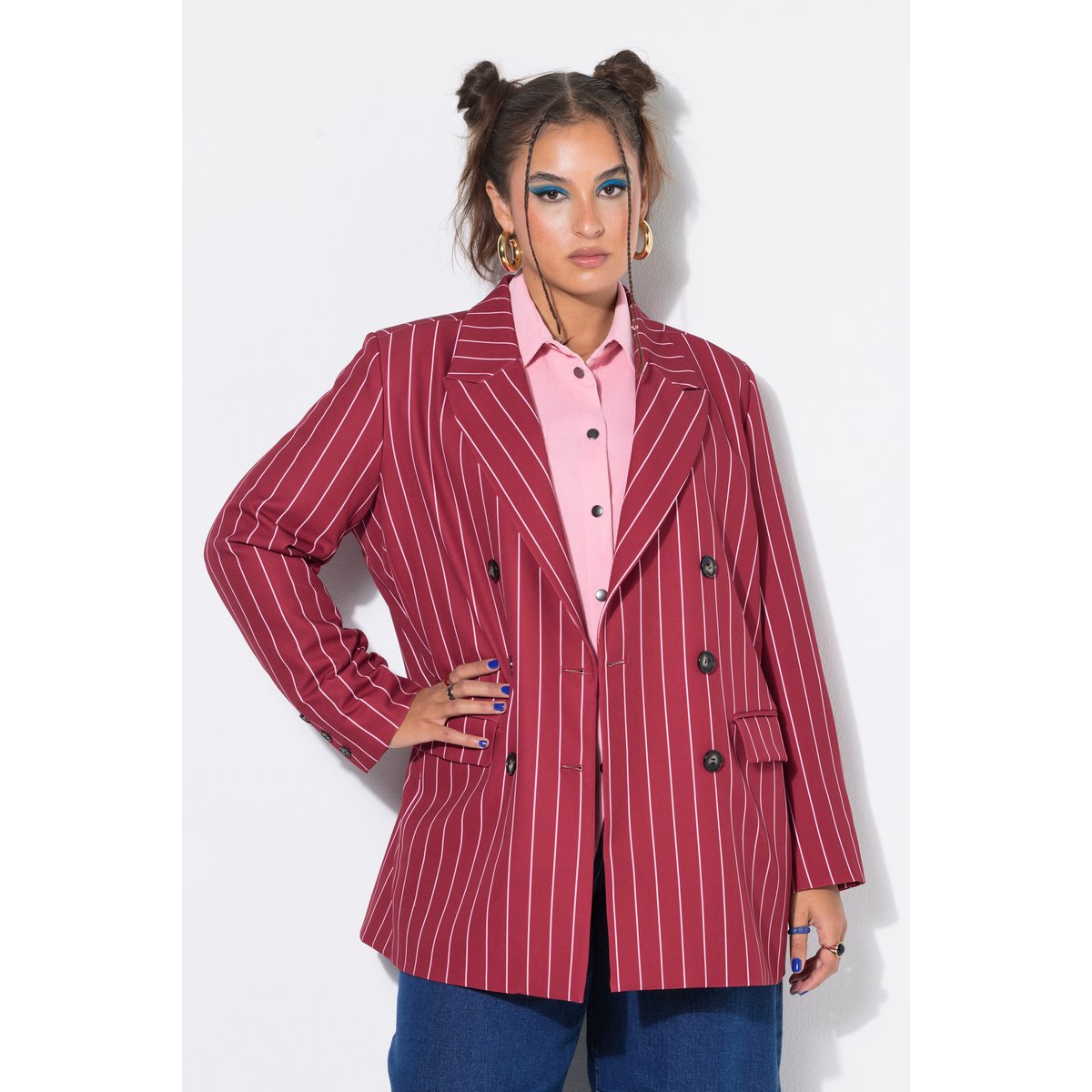 Blazer à fines rayures, coupe Straight rouge foncé, STUDIO UNTOLD