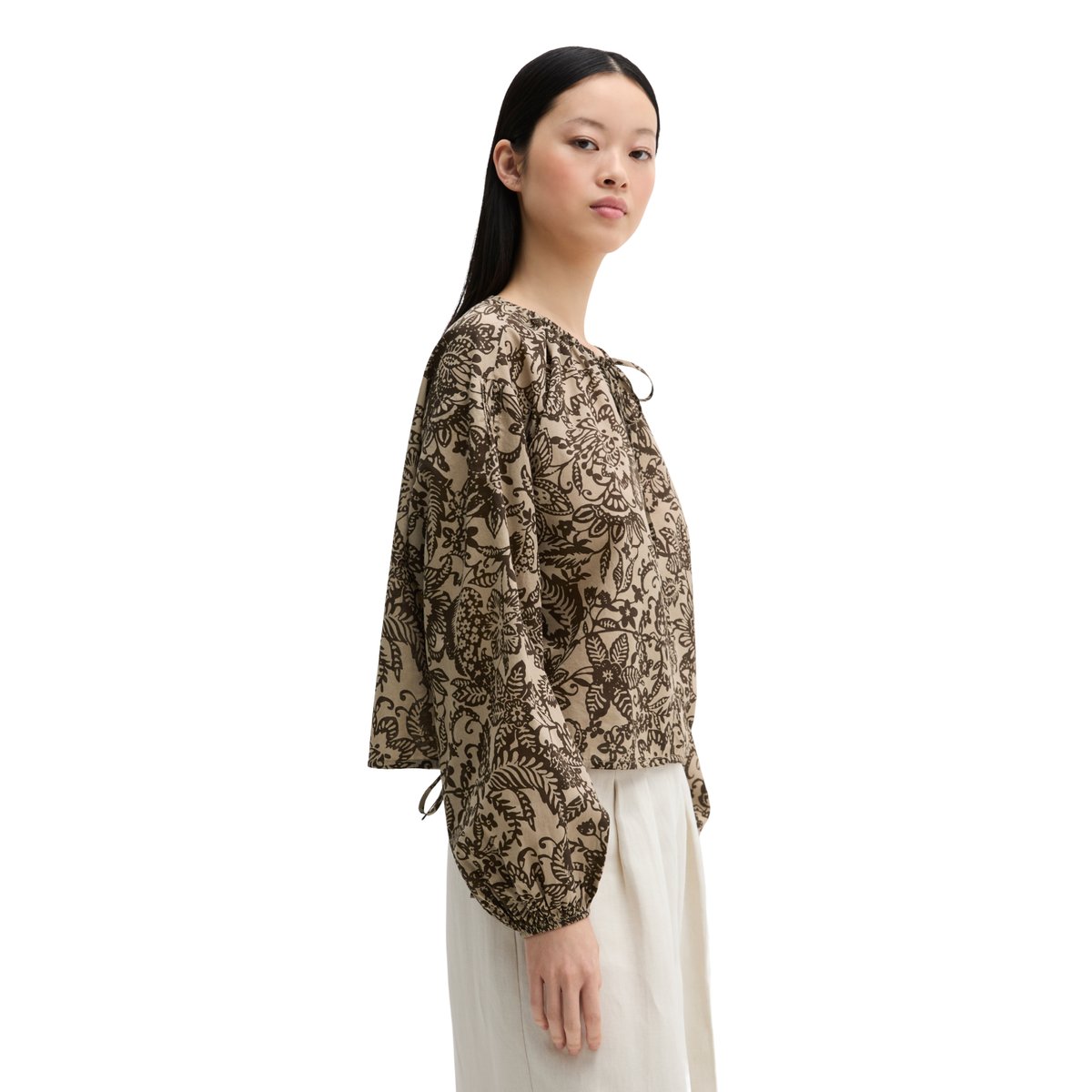 Blouse loose en voile de coton imprimé marron, MARC O'POLO