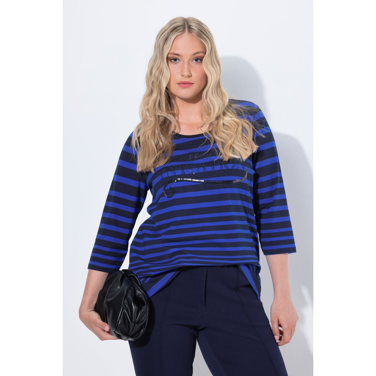 T-shirt rayé. Manches 3/4 et col rond. Coupe marine, ULLA POPKEN