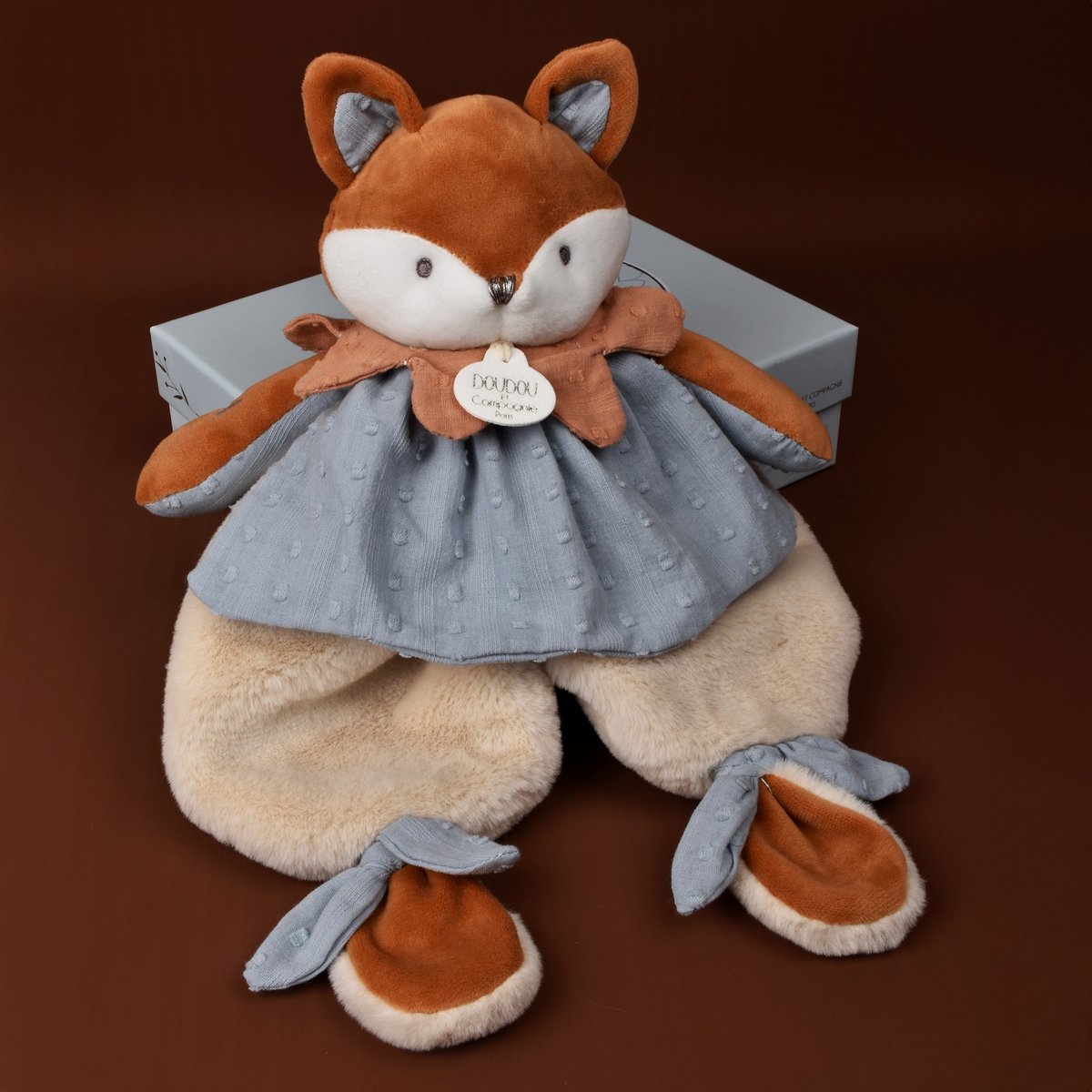 Doudou plat Renard 29 cm bleu, DOUDOU ET COMPAGNIE