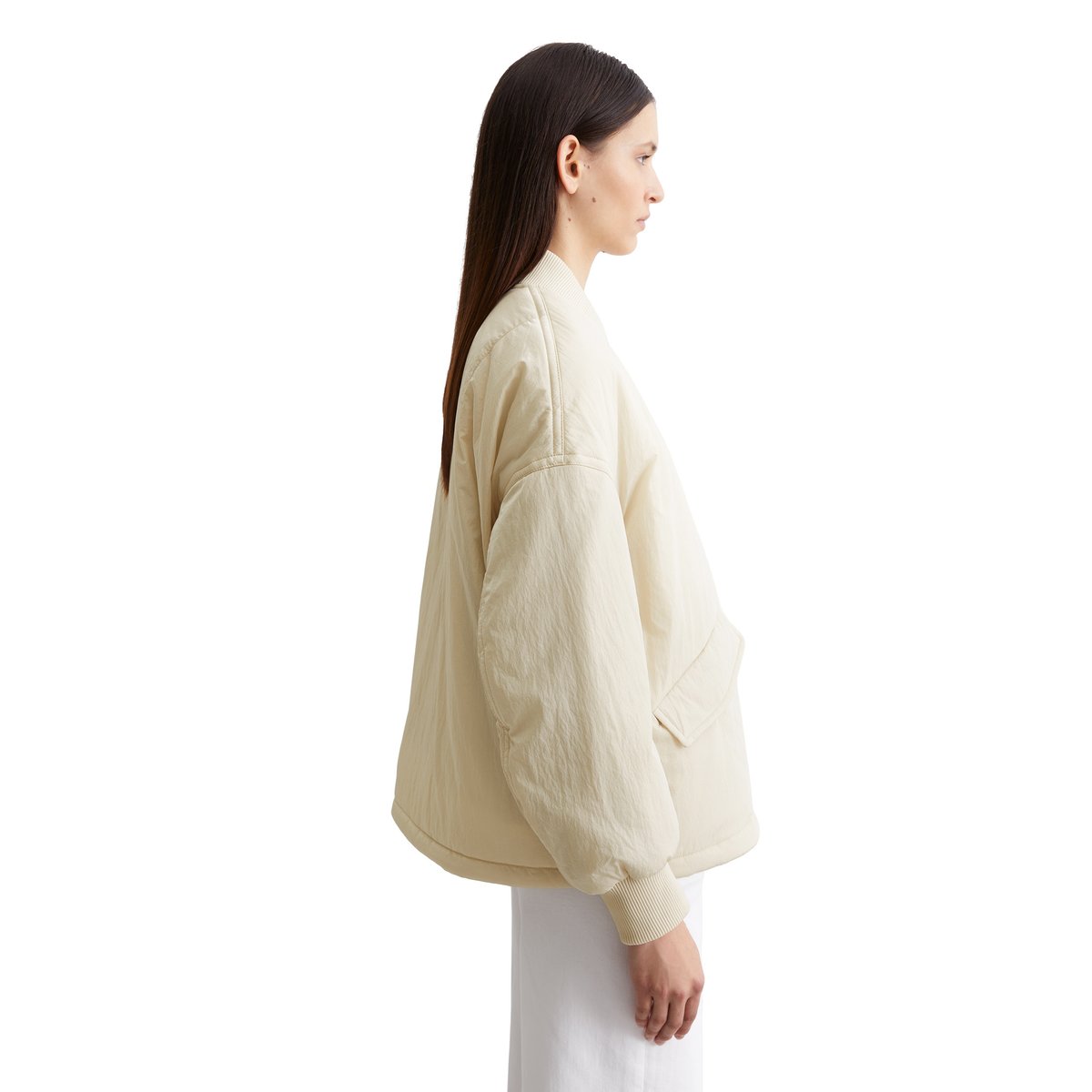 Blouson long relaxed en nylon froissé beige, MARC O'POLO