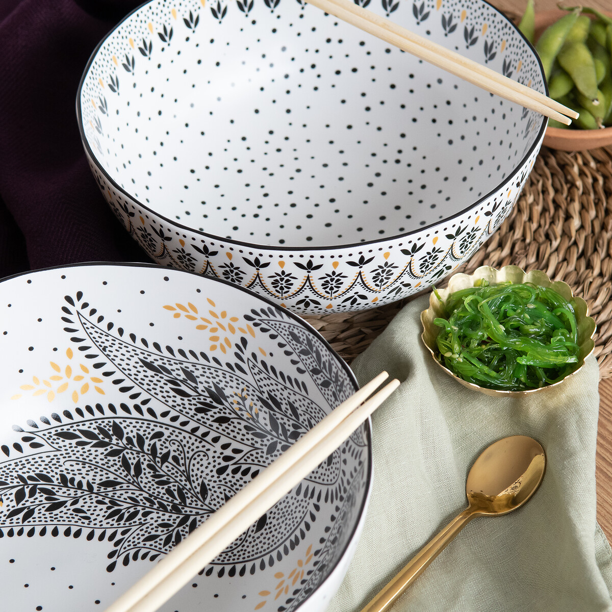 Set of 2 Artisanne Noir Large Bowls white, SARA MILLER