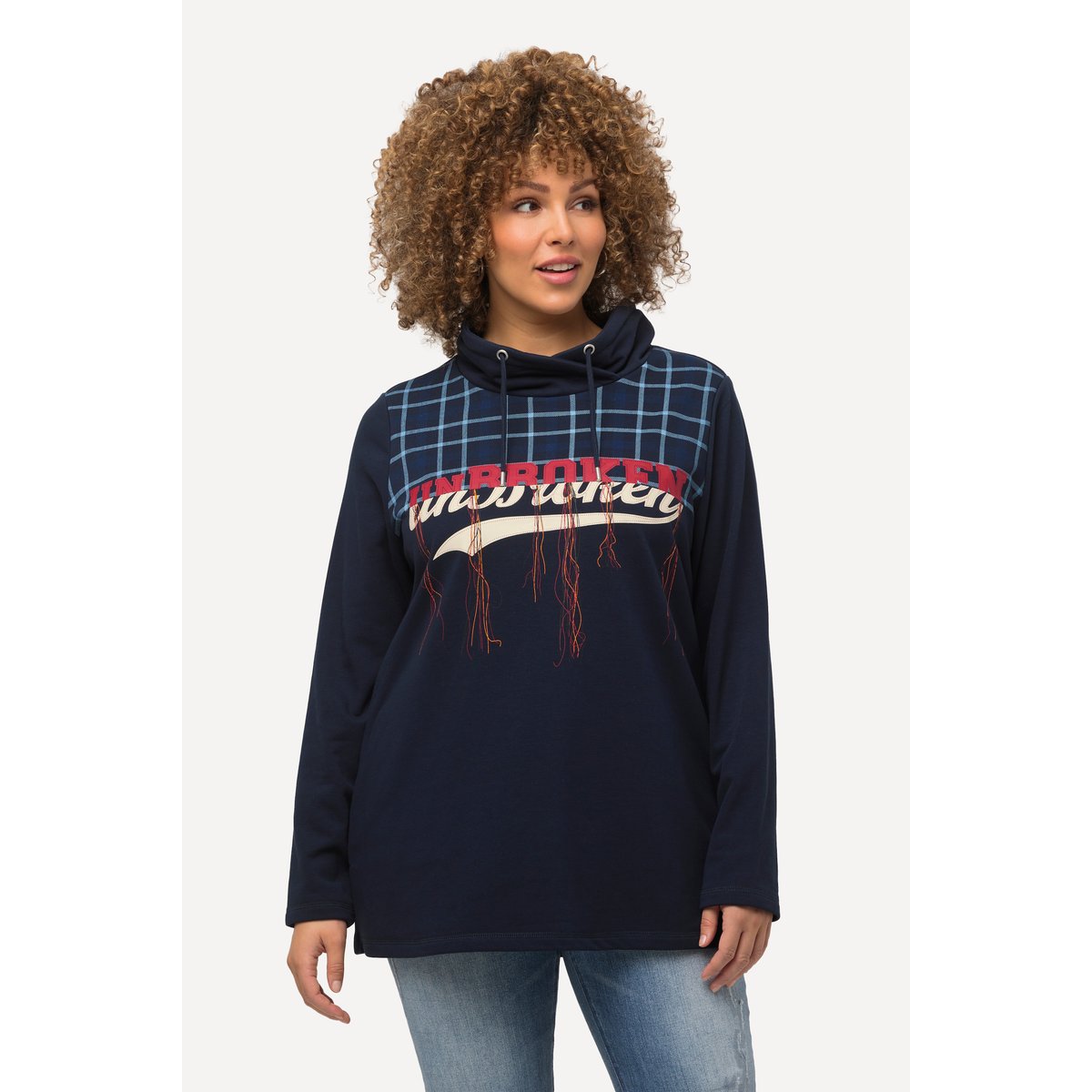 Sweat-shirt en tissu éponge à col montant marine, ULLA POPKEN