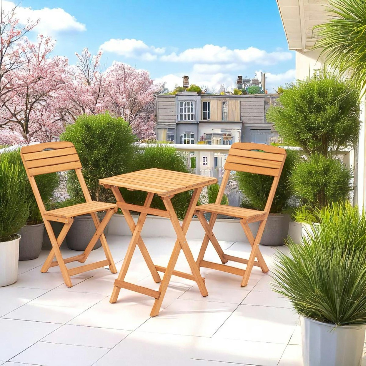 Petit salon de jardin 2 places - pliant, compact SORA bois naturel, PIER IMPORT