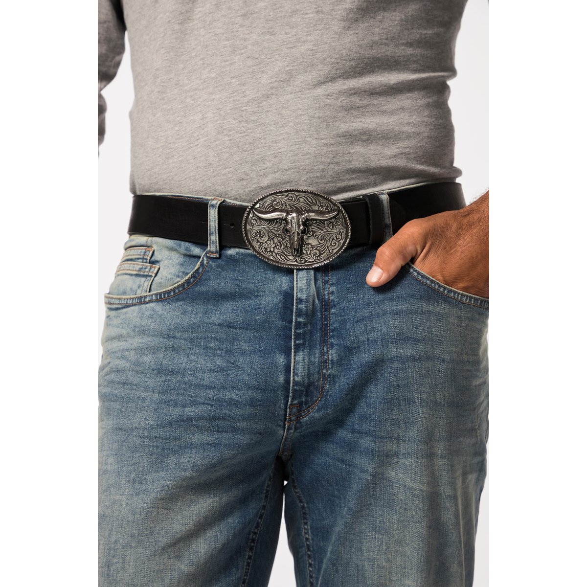 Ceinture en cuir véritable noir, JP1880