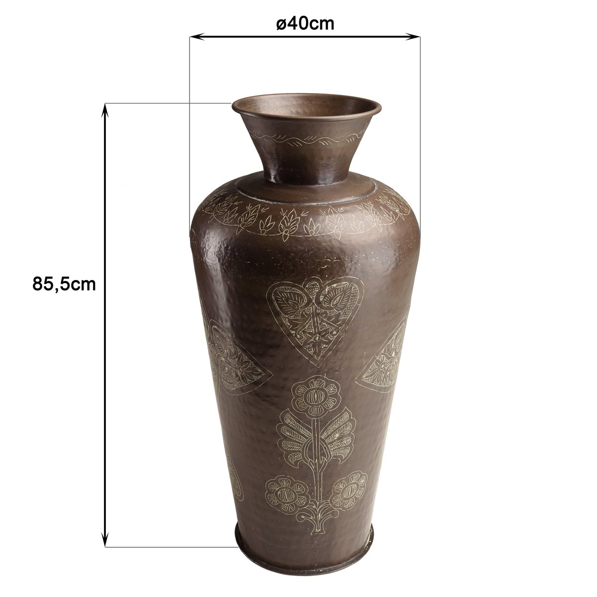 Grand vase oriental couleur cuivre foncé patiné motifs dorés H85,5 cm NADOR marron, PIER IMPORT