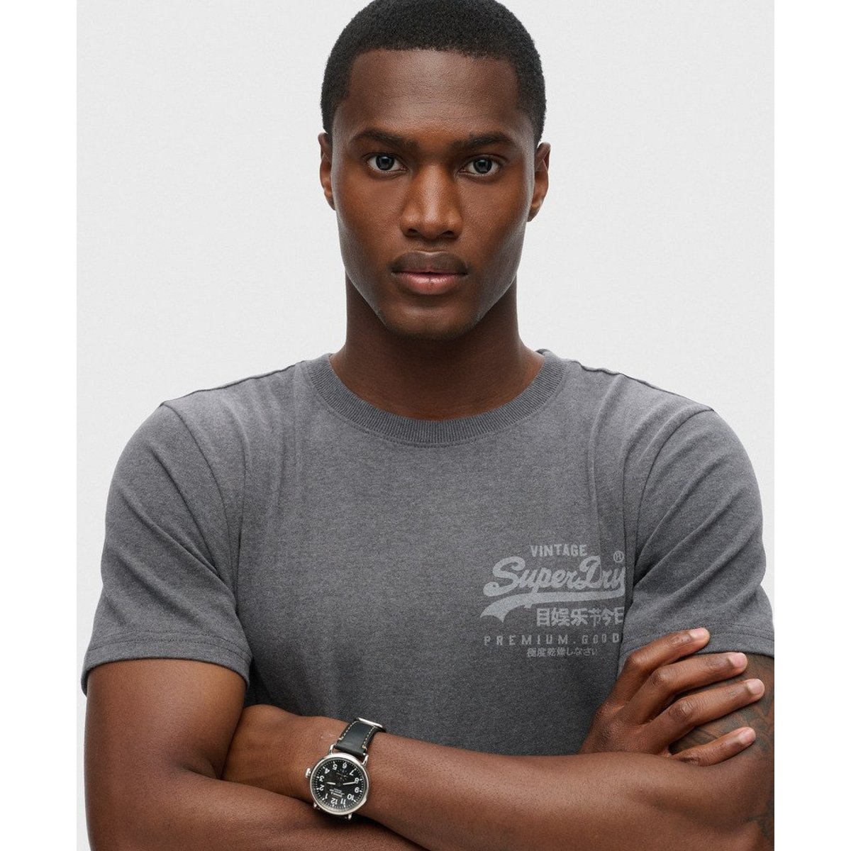 T-shirt Vintage Logo Heritage Chest gris granite chiné, SUPERDRY