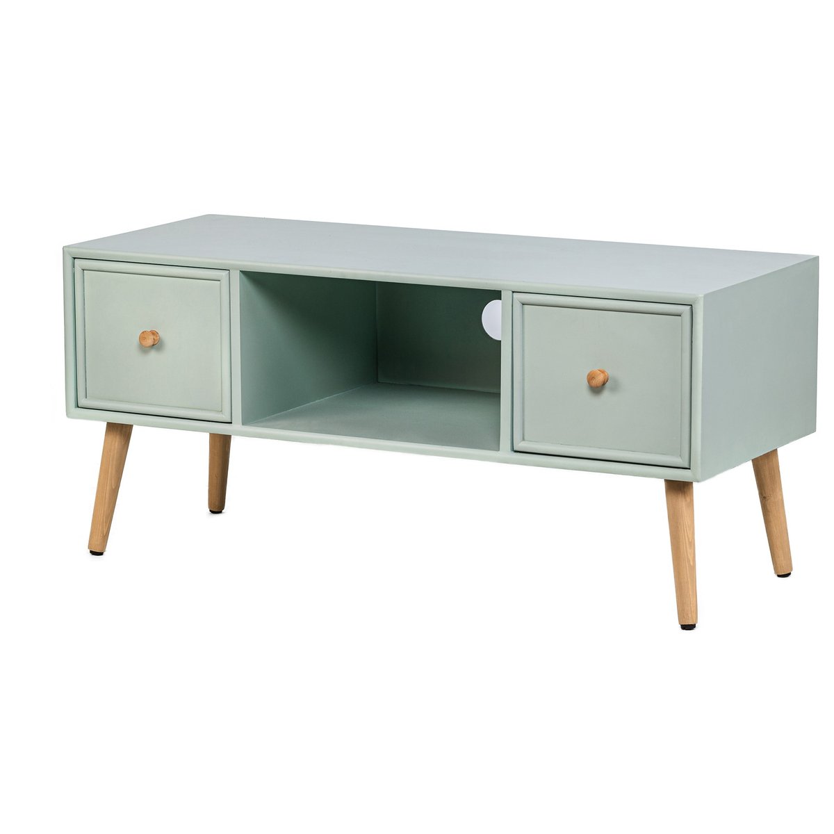 Meuble TV 2 tiroirs, bois, AKITA vert menthe, NORDLYS