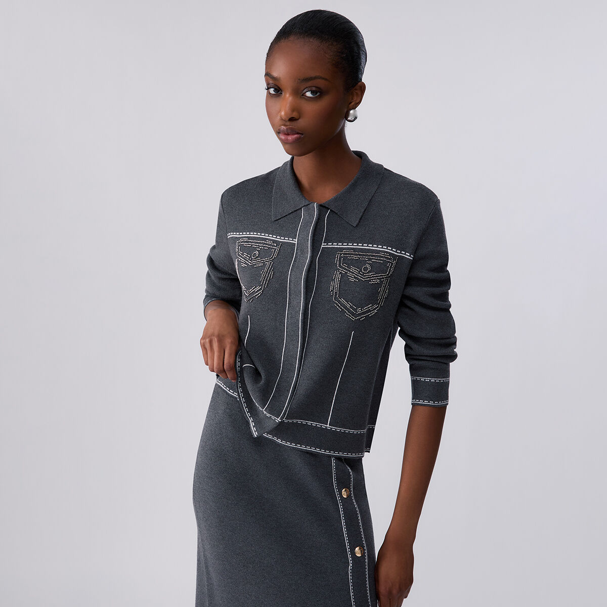 Veste en maille avec perles gris, LIU JO
