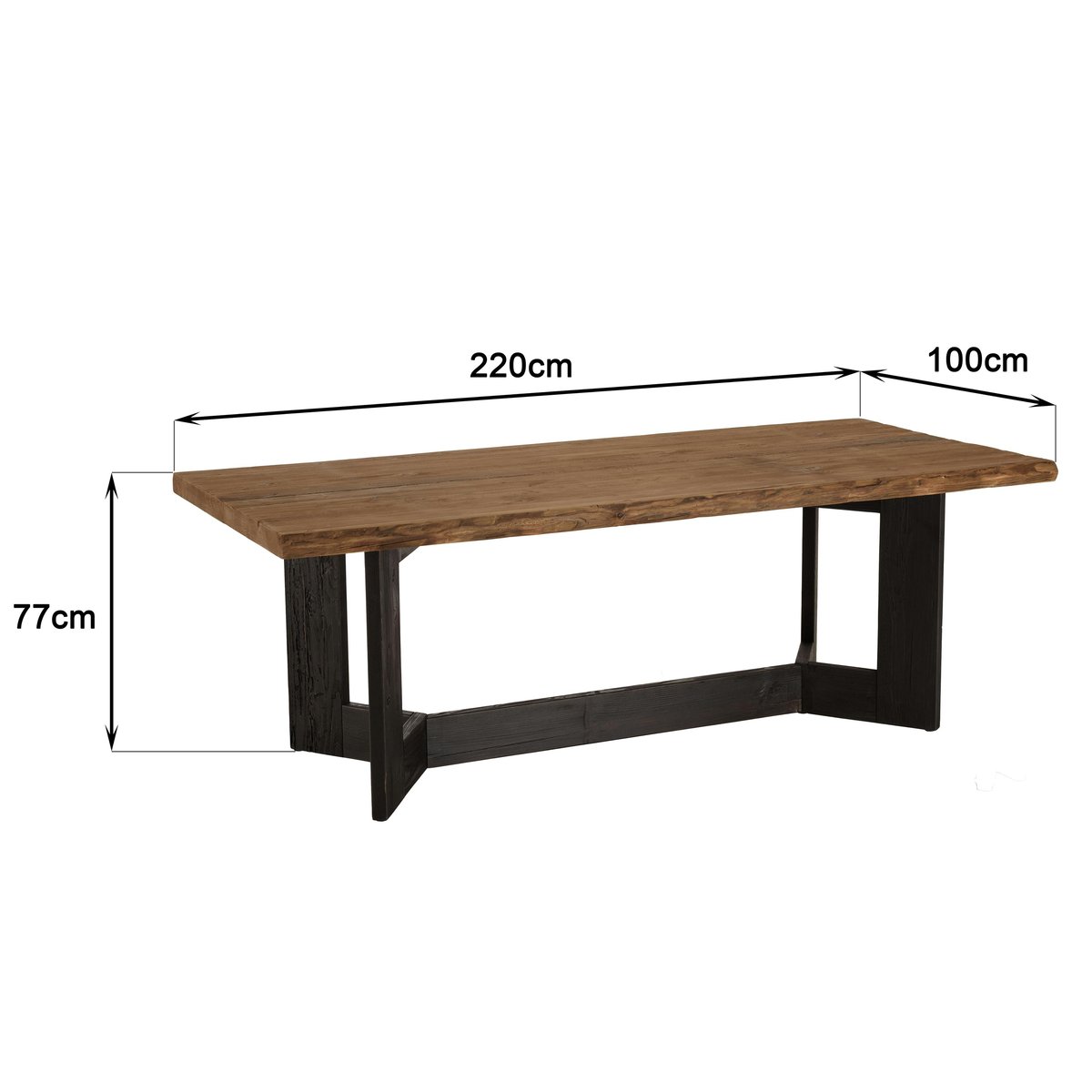 Table de repas bois recyclé pin 220 cm CRACOVIE bois naturel, PIER IMPORT