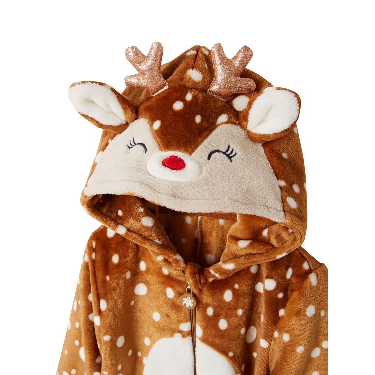 Surpyjama "Renne de Noël" effet peluche marron imprimé, VERTBAUDET
