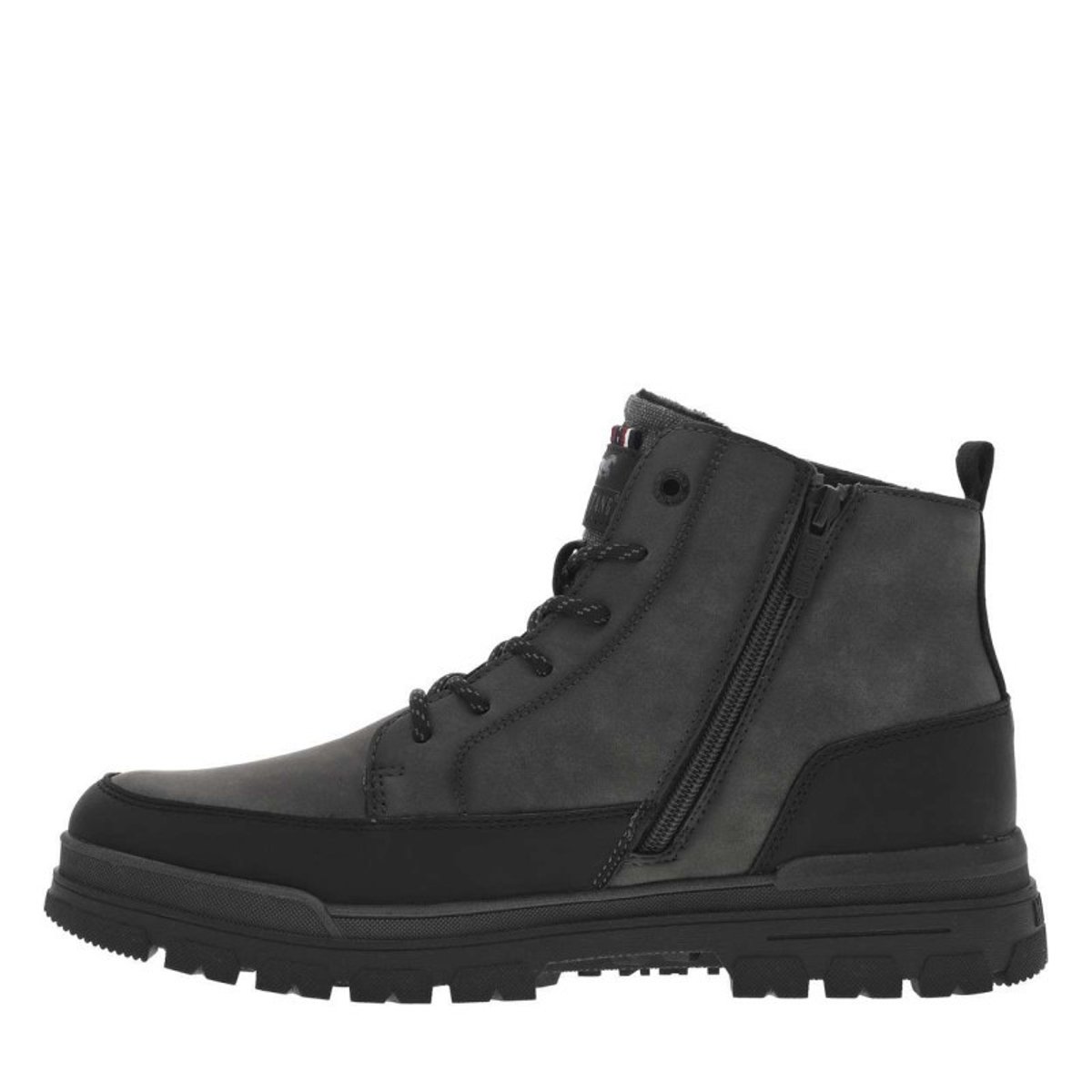 Bottines grises à talon plat pourvues d'une fermeture zippée et de lacets grises, MUSTANG
