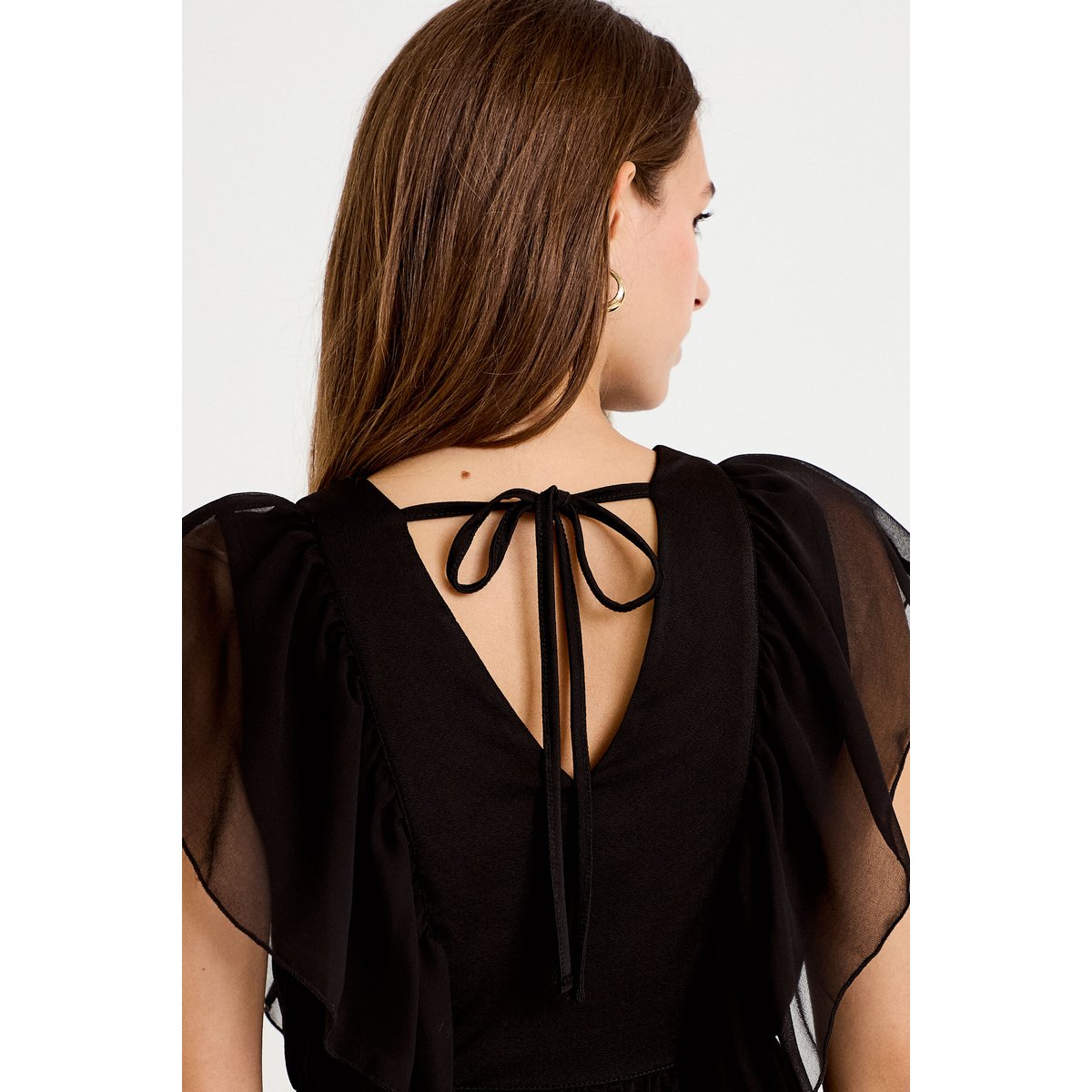 Blouse décolleté voile manches courtes noir, CACHE CACHE
